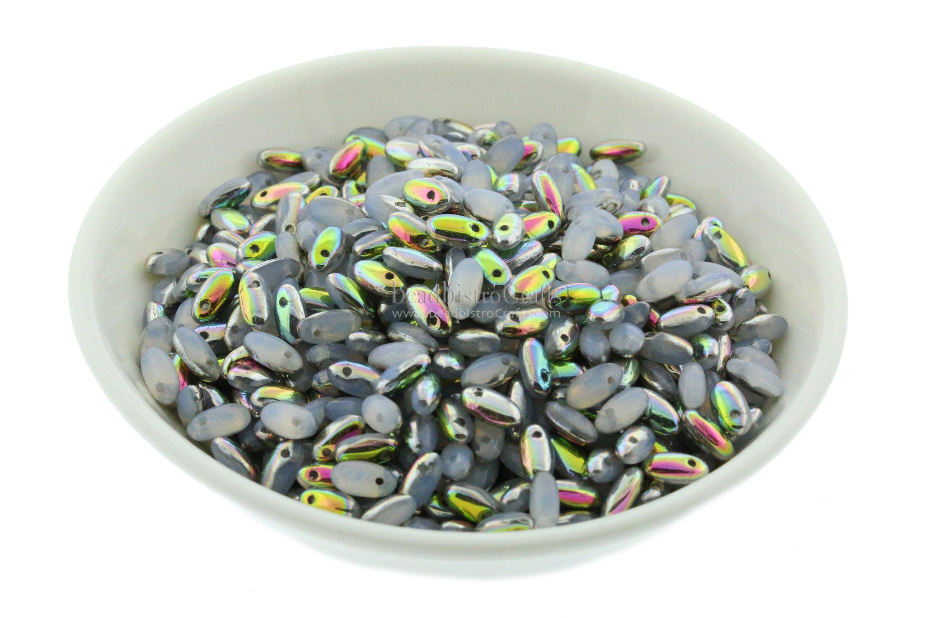 10g Czech RIZO beads - White Opal VITRAIL - Rizo drop beads - top drilled - 2.5x6mm