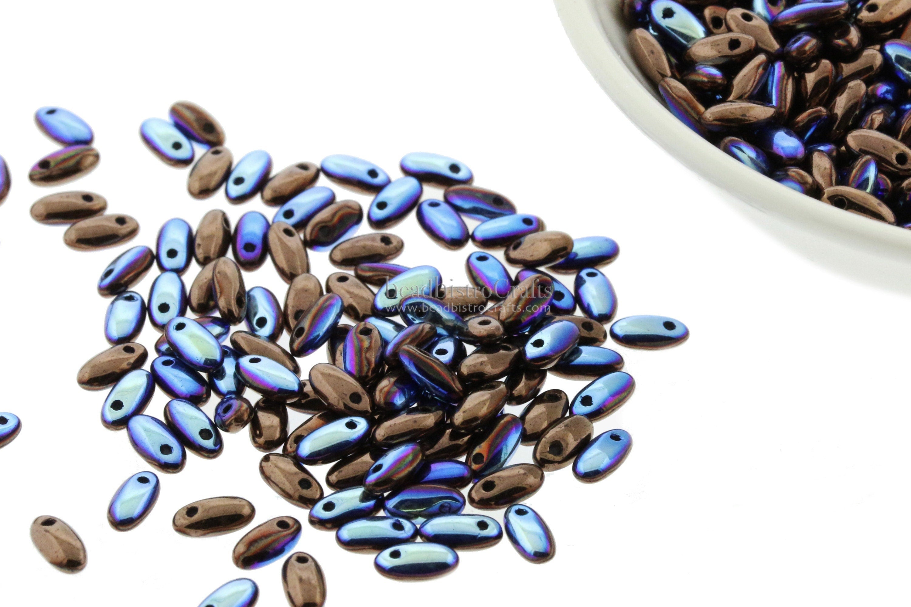 10g Czech RIZO beads - Jet BRONZE AB - Rizo drop beads - top drilled - 2.5x6mm