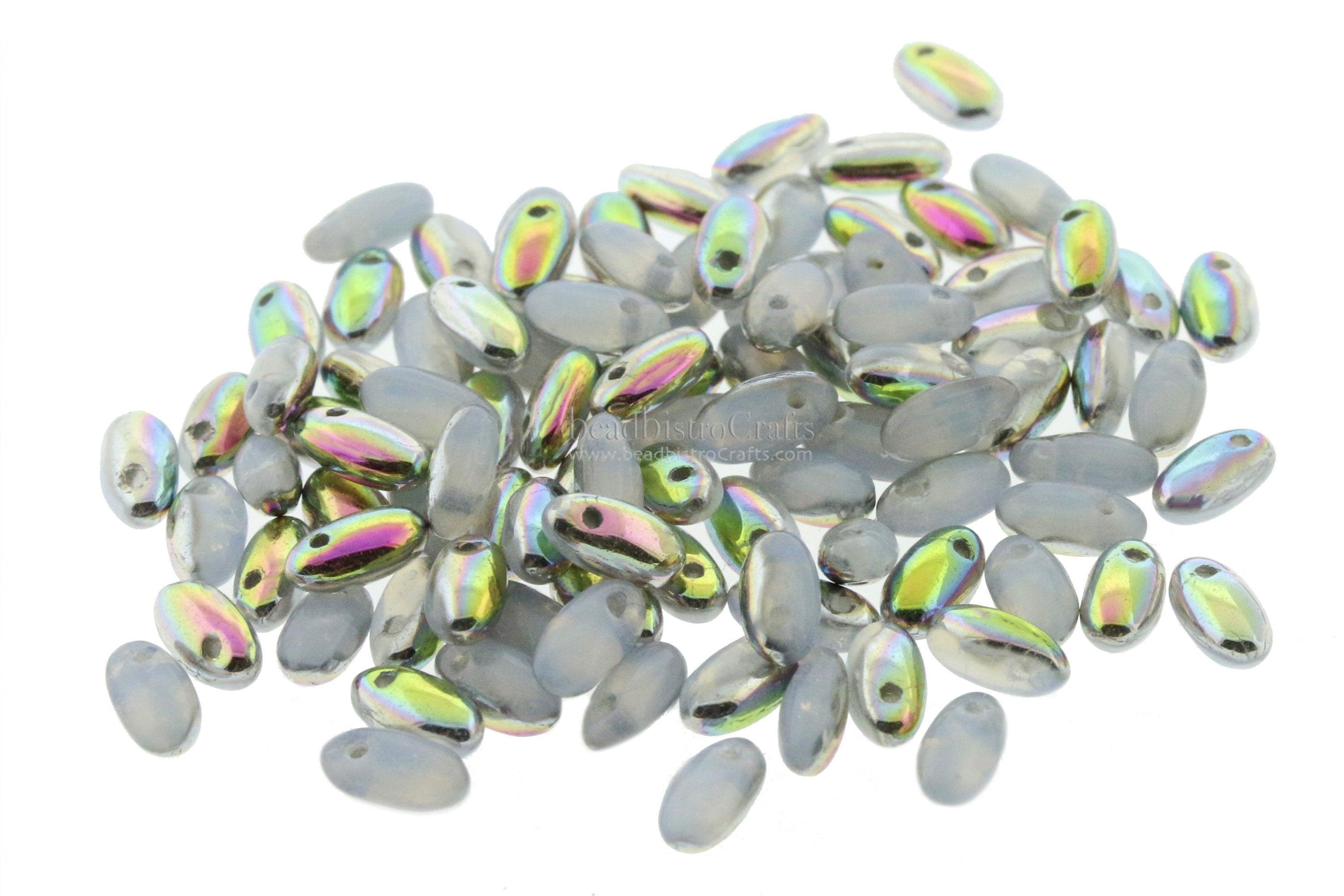 10g Czech RIZO beads - White Opal VITRAIL - Rizo drop beads - top drilled - 2.5x6mm