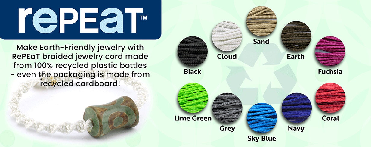 Beadalon RePEaT GREY 1.0mm, 100% Recycled PET Braided Jewelry Cord, Beading Cord