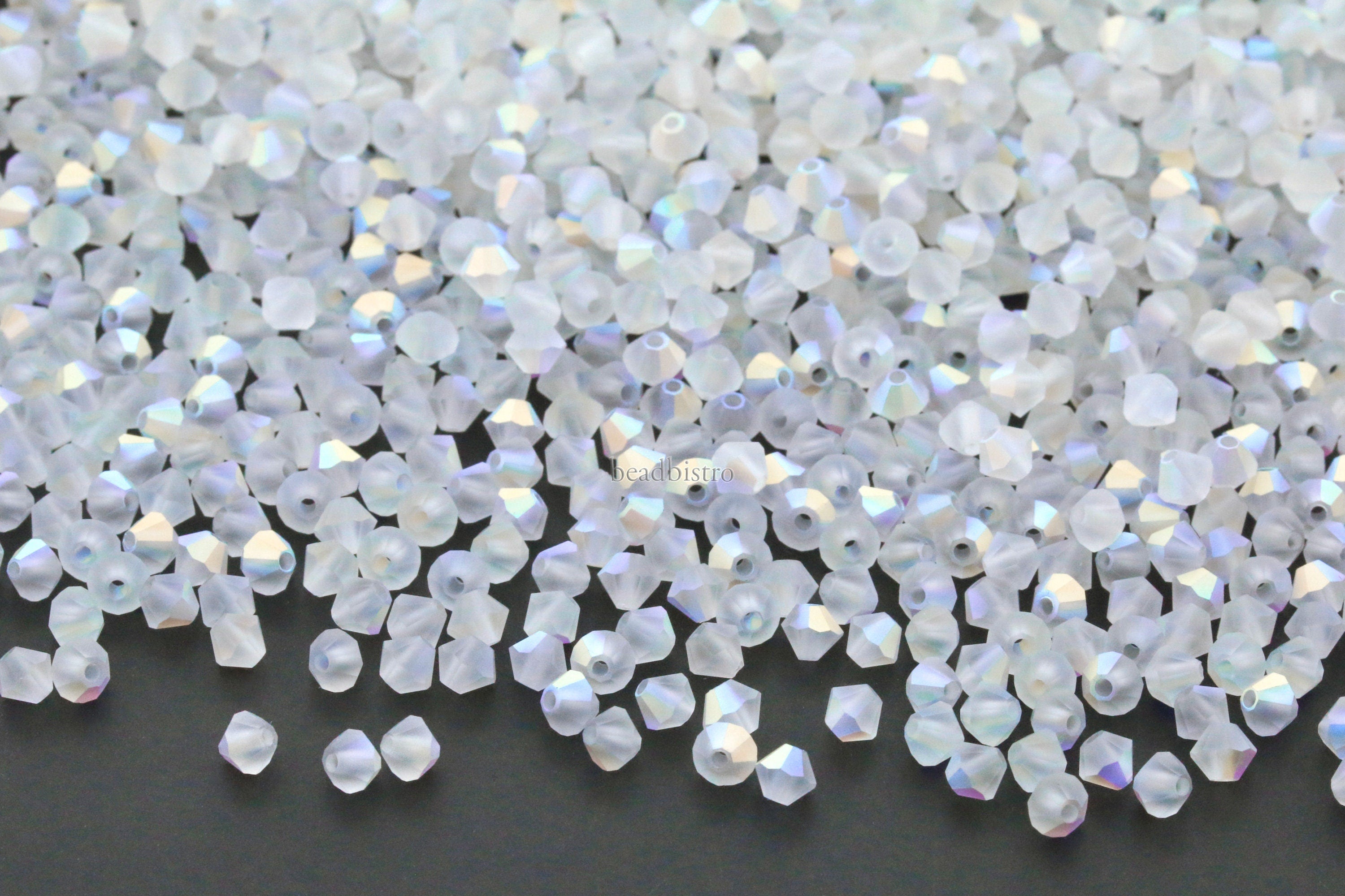 Crystal AB Matte 3mm, 4mm, 6mm Preciosa Crystal Bicones