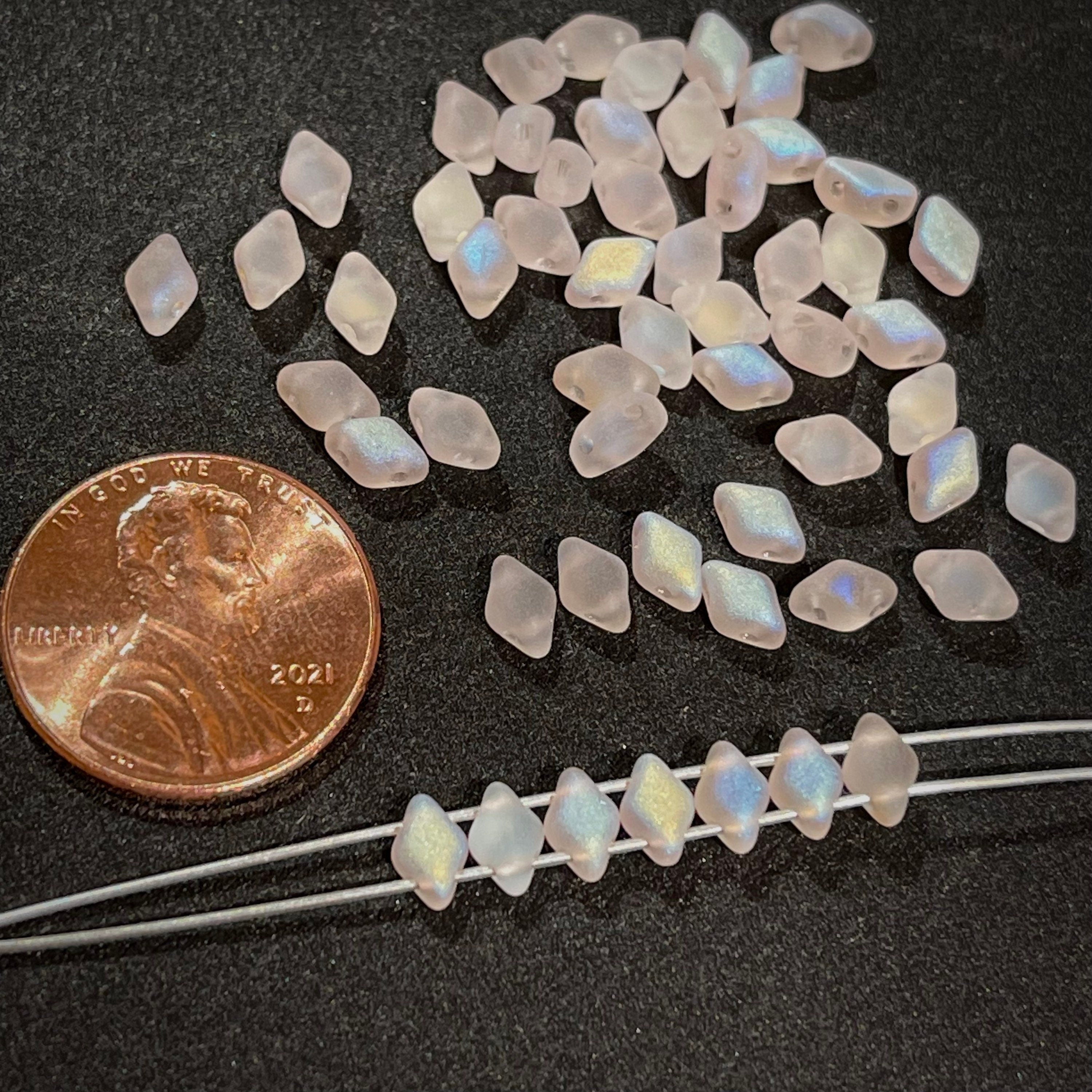 120pcs Czech MINI GemDuo beads - 2 hole beads - Rosaline MATTE AB - 6x4mm