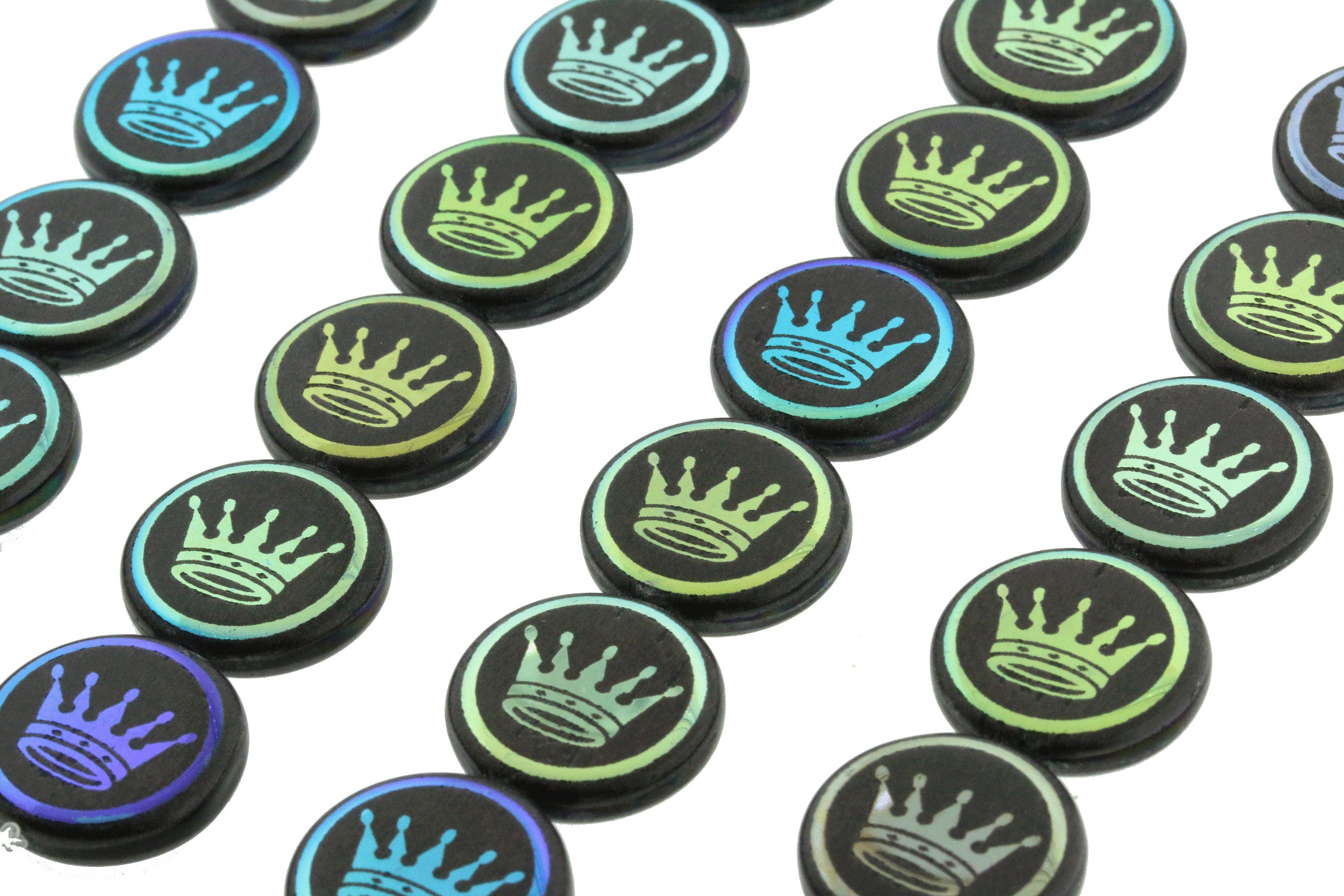Czech Glass Beads ~ Crown Jet AB - 17mm Laser Tattoo Beads