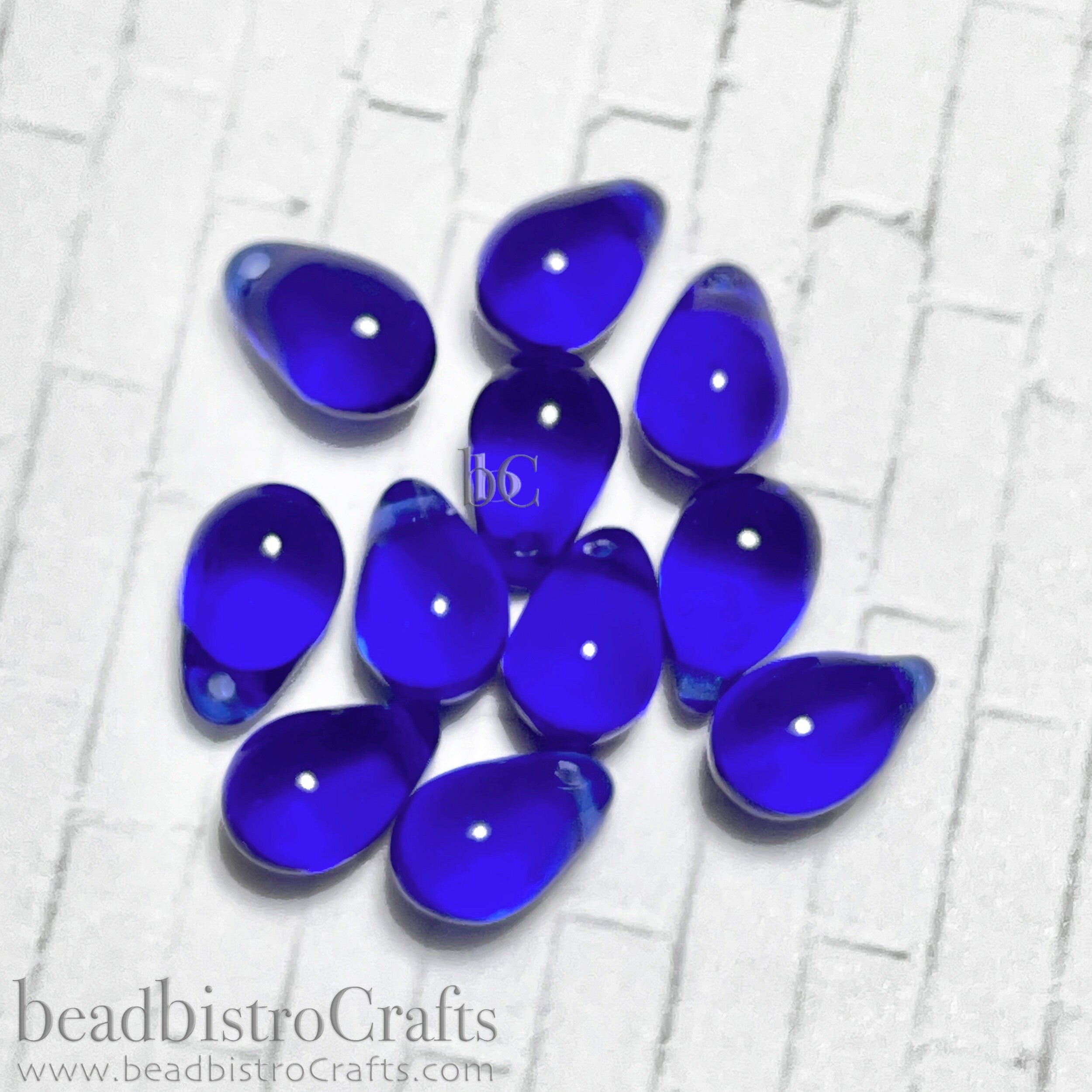 25pcs Czech Glass Drop beads - top drilled tear drops - Transparent DEEP SAPPHIRE / COBALT - 6x9mm