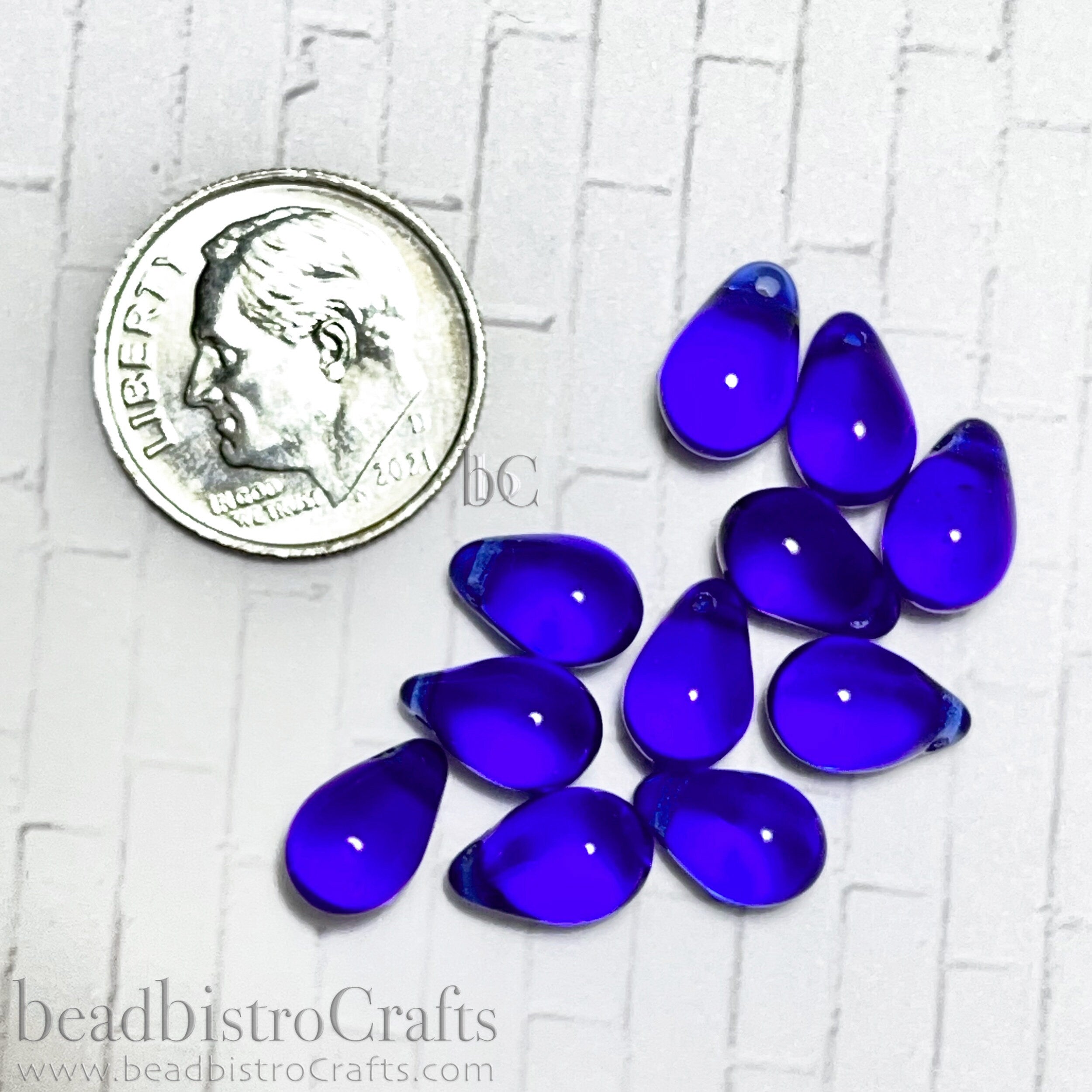 25pcs Czech Glass Drop beads - top drilled tear drops - Transparent DEEP SAPPHIRE / COBALT - 6x9mm