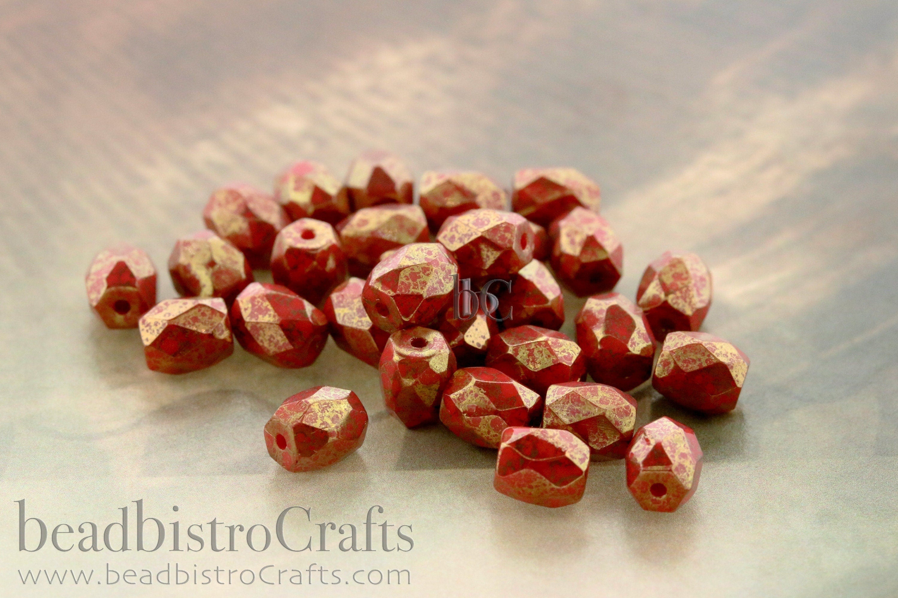 Czech Facetted Beads - BAROS® Par Puca® Beads - Czech Glass Barrel shaped bead - Opaque Cherry BRONZE * NEW * (20pcs) 6x5mm