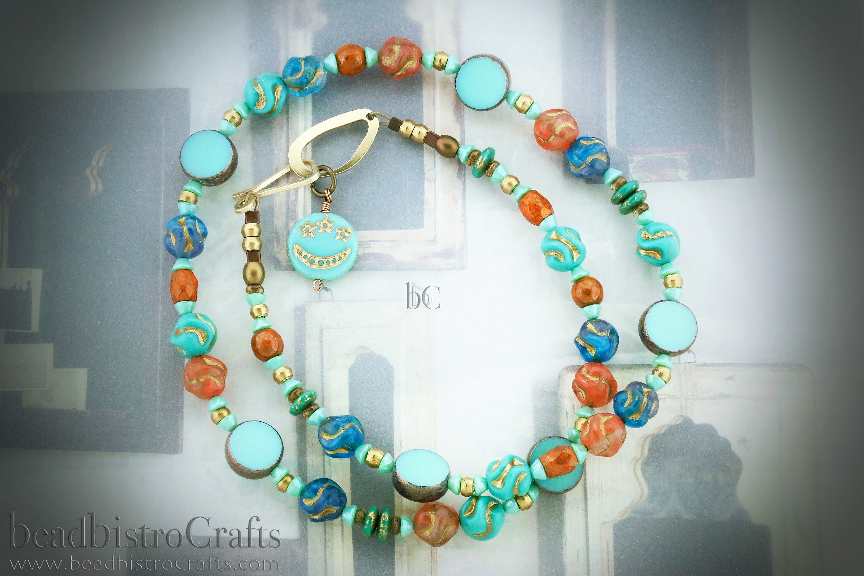 Love Knot Czech Beads - 15pcs Pressed Czech Glass Beads - Opaque Orange with GOLD Wash * 8x8mm