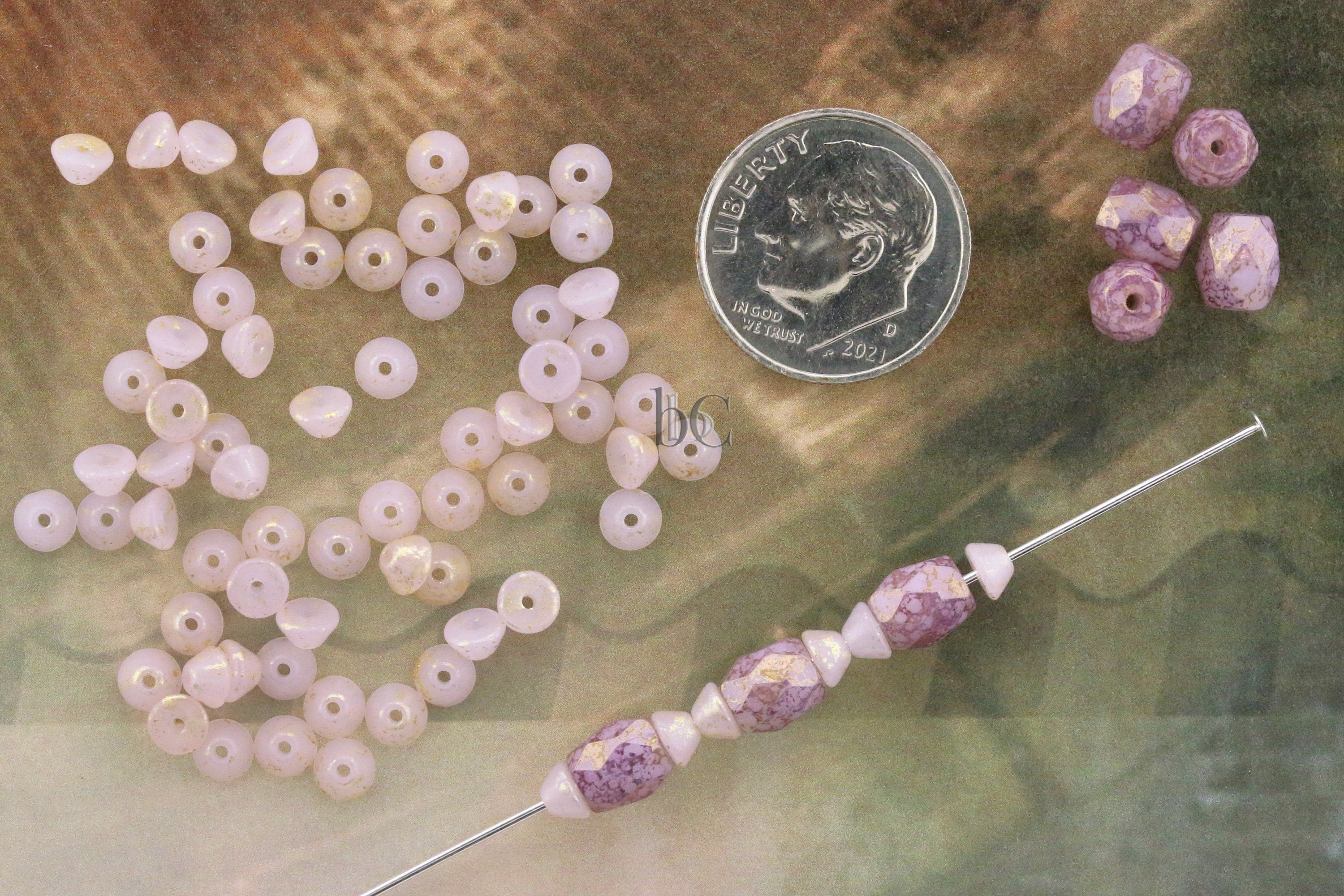 Czech Facetted Beads - BAROS® Par Puca® Beads - Czech Glass Barrel shaped bead - Sweet Pink BRONZE * NEW * (20pcs) 6x5mm