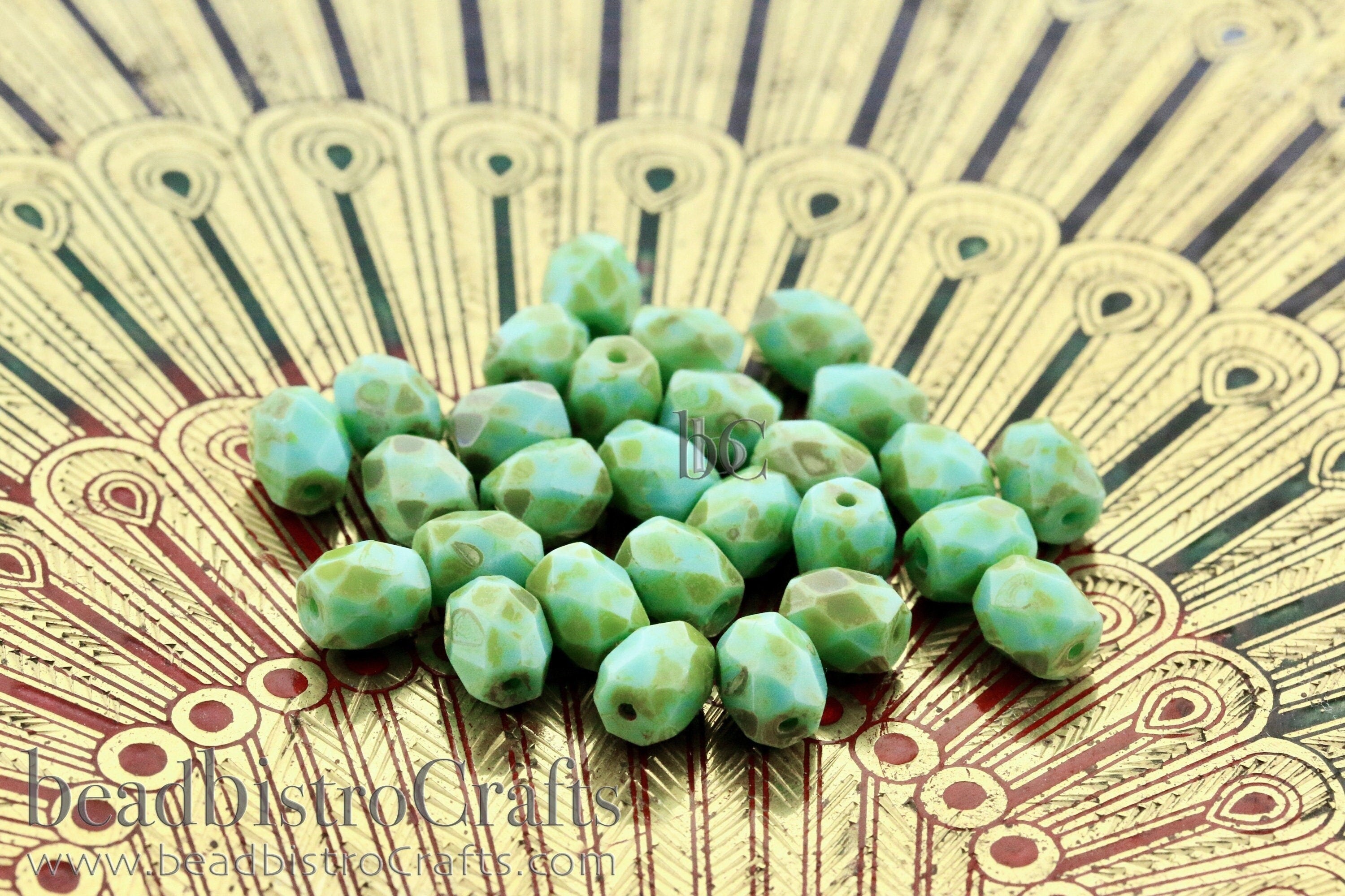 Czech Facetted Beads - BAROS® Par Puca® Beads - Czech Glass Barrel shaped bead - Jade TRAVERTINE * NEW * (20pcs) 6x5mm