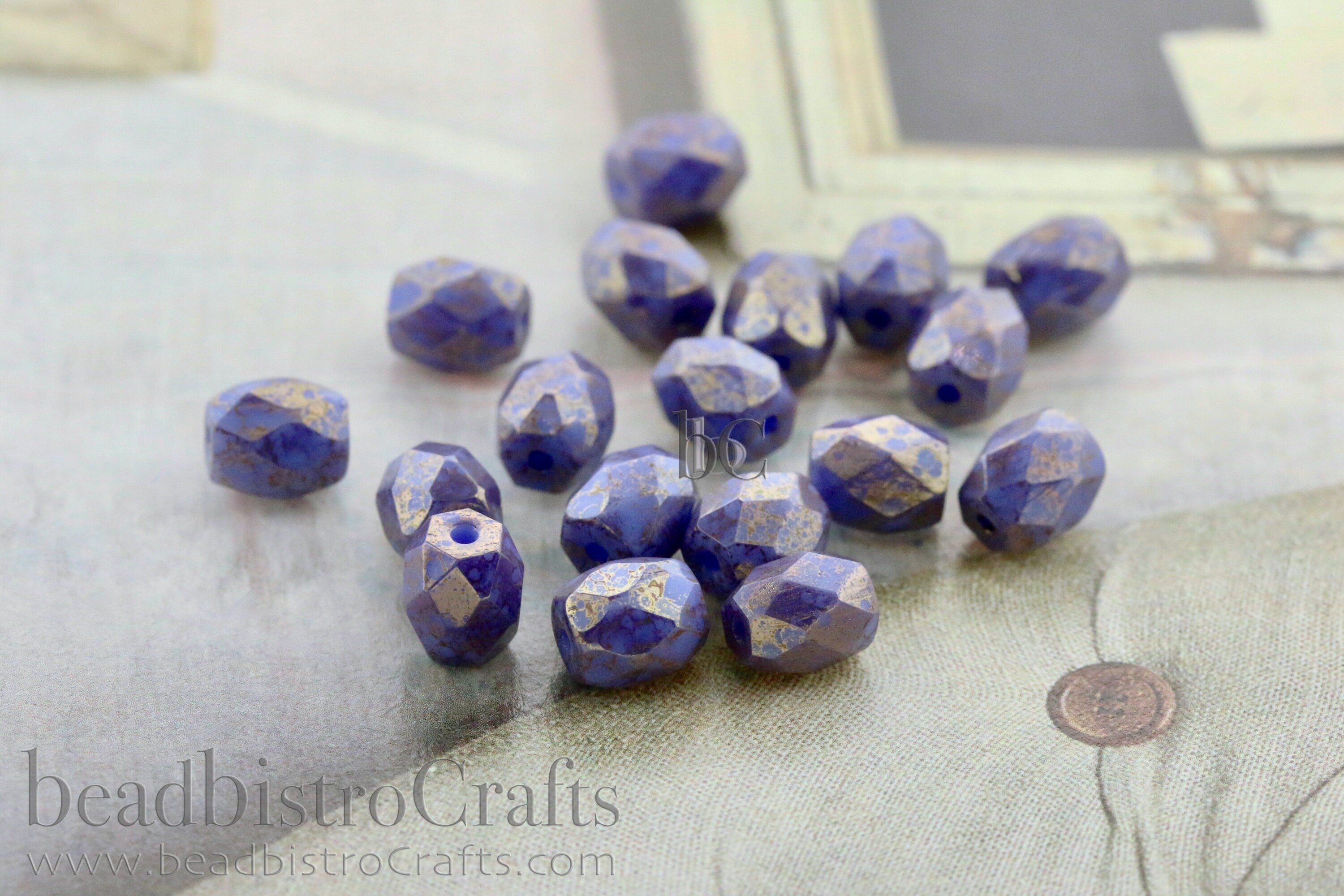 Czech Facetted Beads - BAROS® Par Puca® Beads - Czech Glass Barrel shaped bead - Opaque Periwinkle BRONZE * NEW * (20pcs) 6x5mm