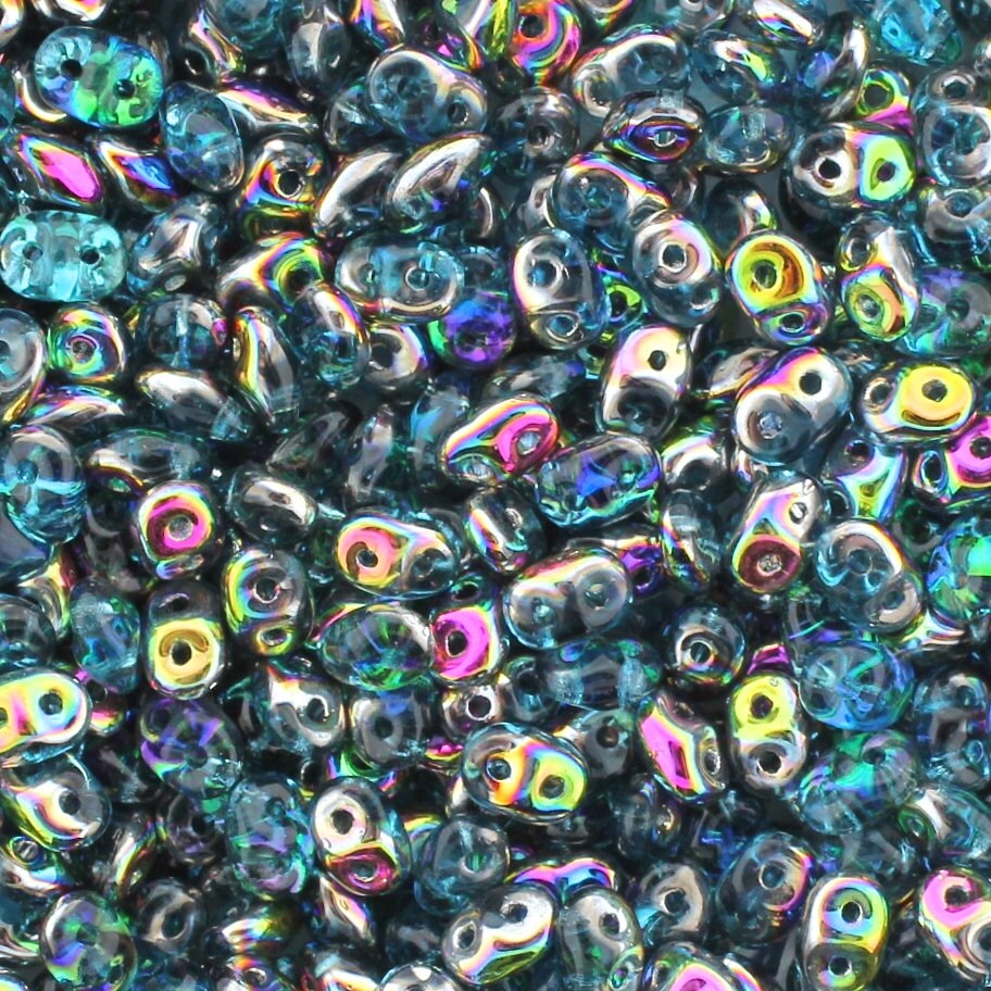 20g Czech SuperDuo 2 hole beads Aqua VITRAIL 2.5x5mm