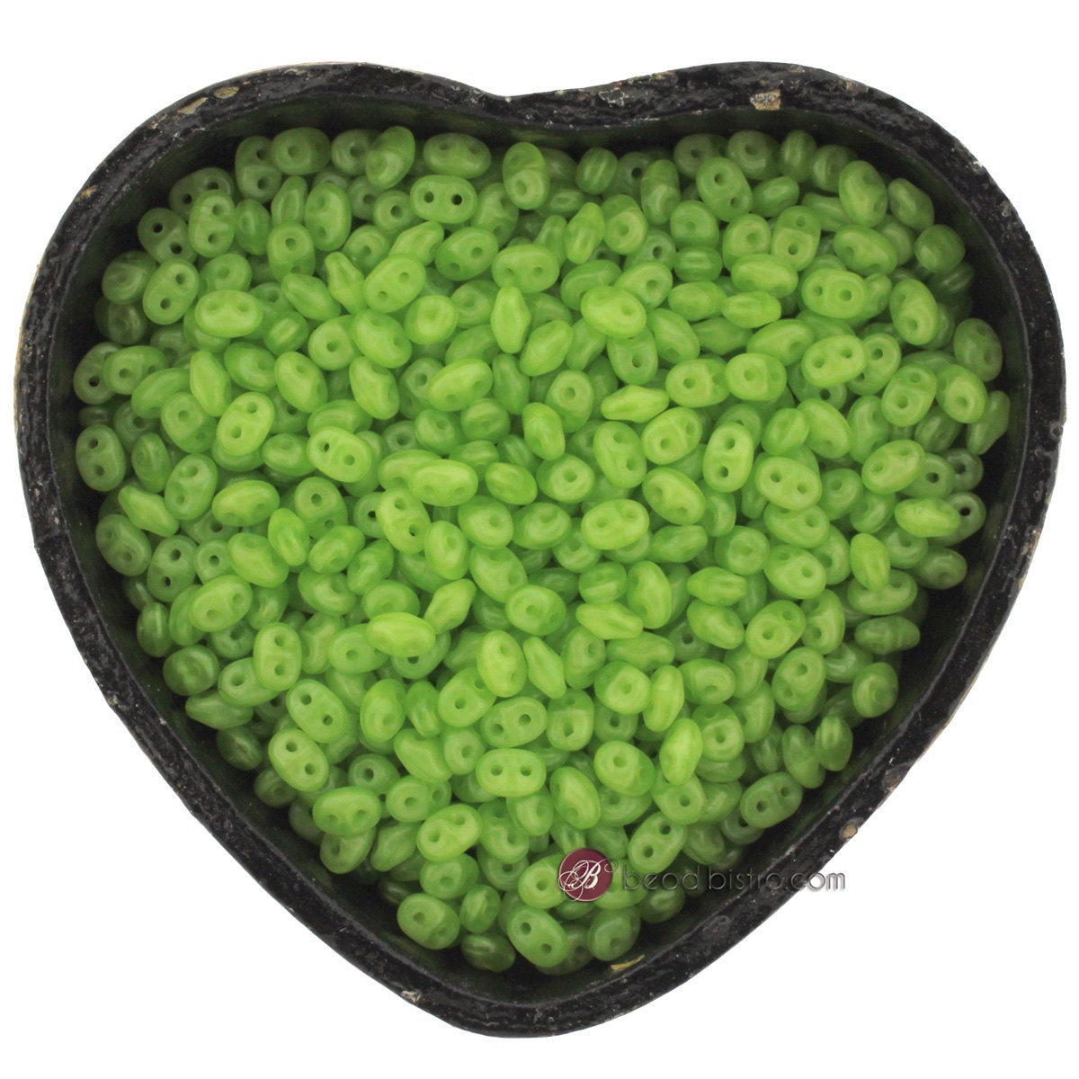 20g Czech SuperDuo 2 hole beads MILKY OPAL Lime Green 2.5x5mm