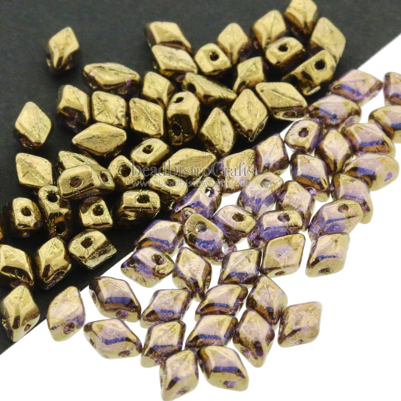 Mini GemDuo Beads 6x4mm Crystal Gold Bronze 2-Hole Czech Seed Beads ~ 120pcs