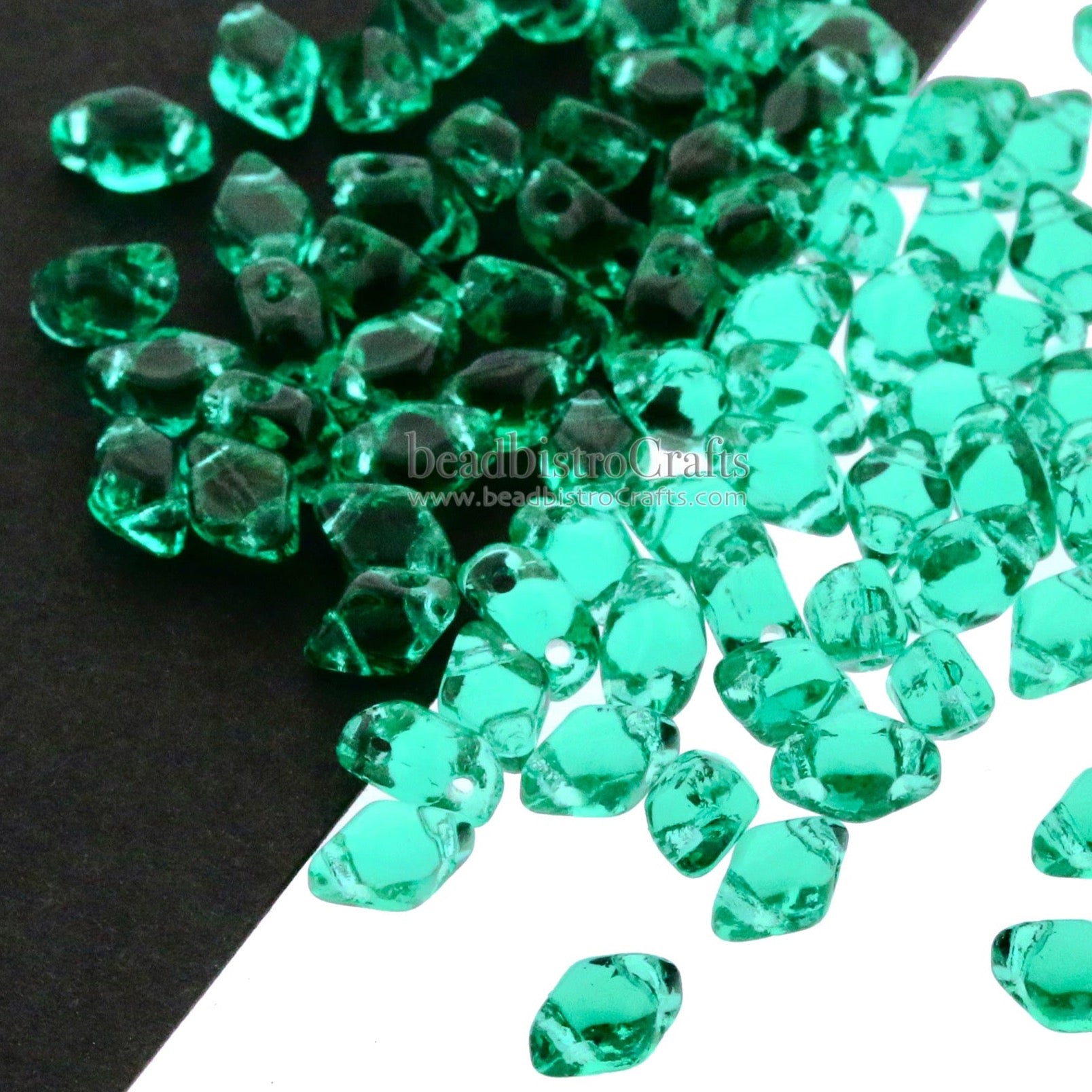 Mini GemDuo Beads 6x4mm Emerald 2-Hole Czech Seed Beads ~ 120pcs