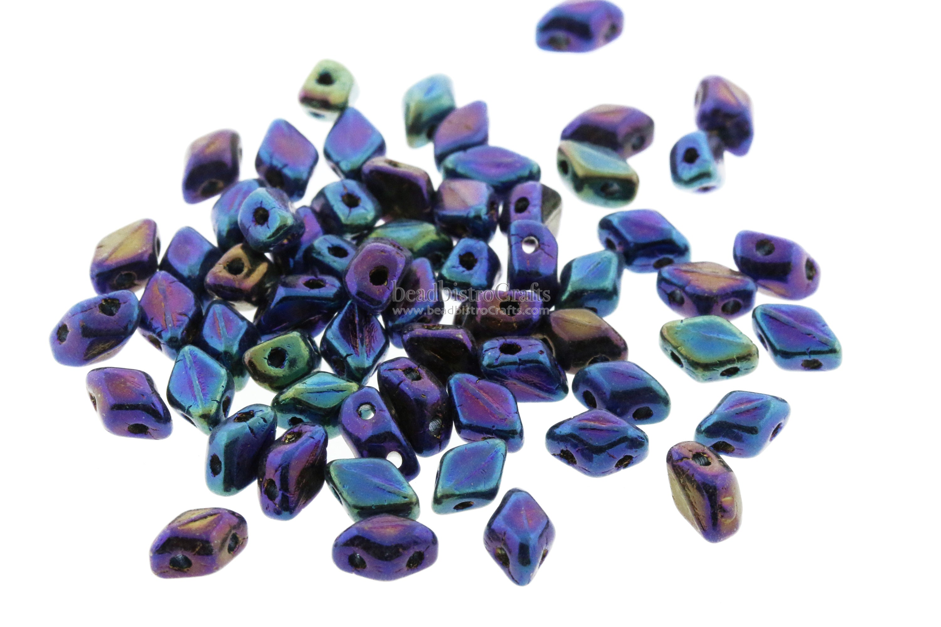 Mini GemDuo Beads 6x4mm Jet Blue Iris 2-Hole Czech Seed Beads ~ 120pcs