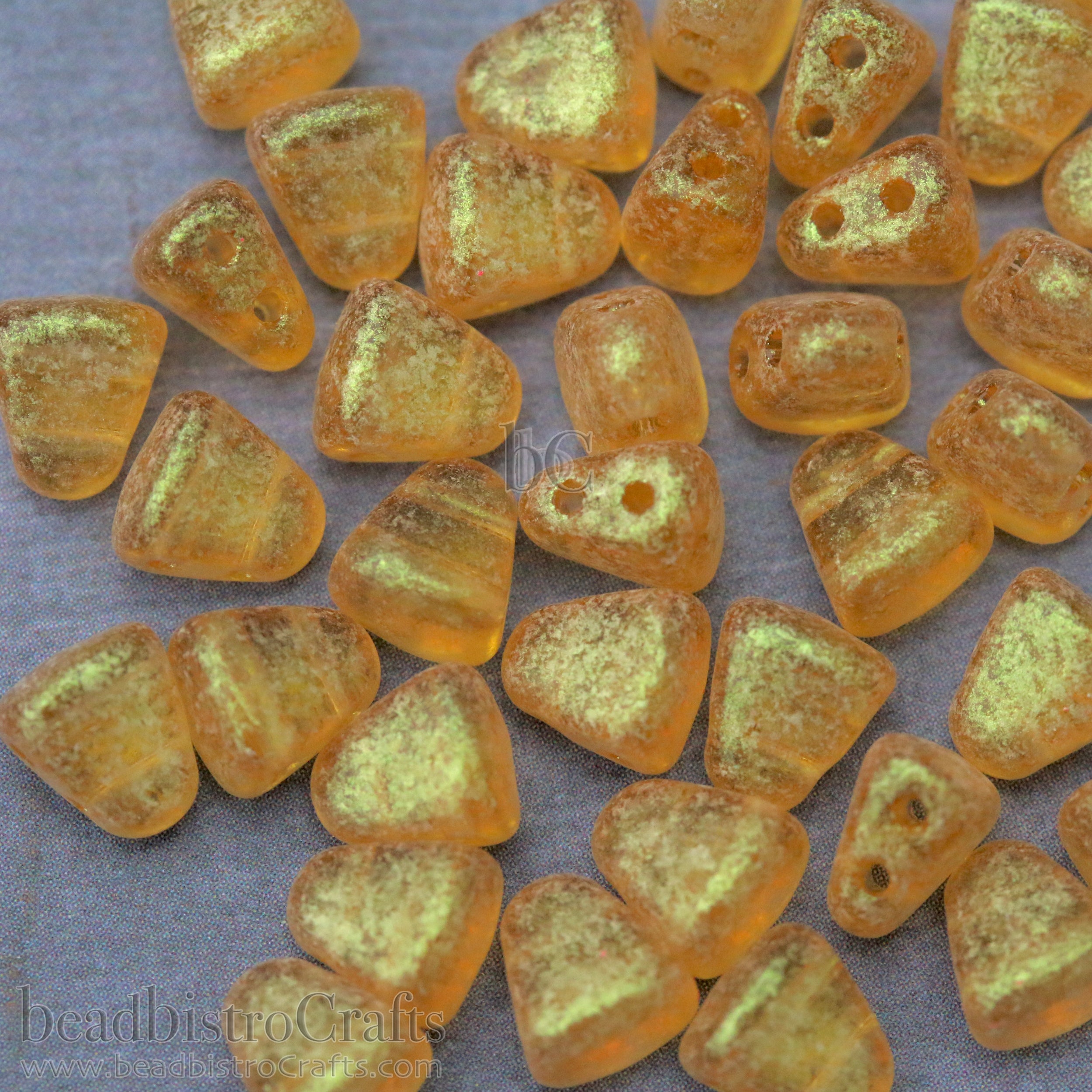 Nib-Bit Beads 6x5mm Cosmos Transparent Golden Yellow 2-Hole Czech Beads ~ 50pcs