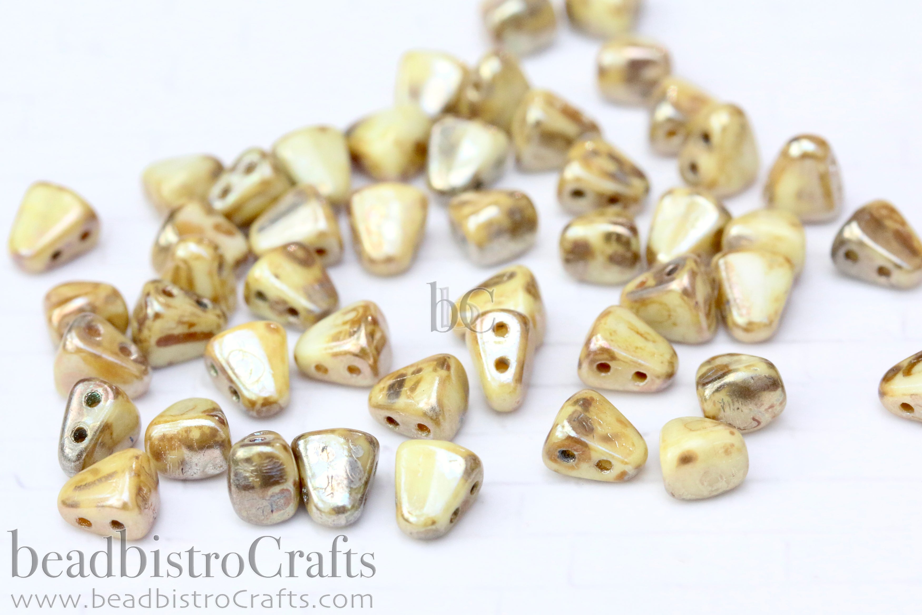 Nib-Bit Beads 6x5mm Opaque Chalk Rembrandt 2-Hole Czech Beads ~ 50pcs