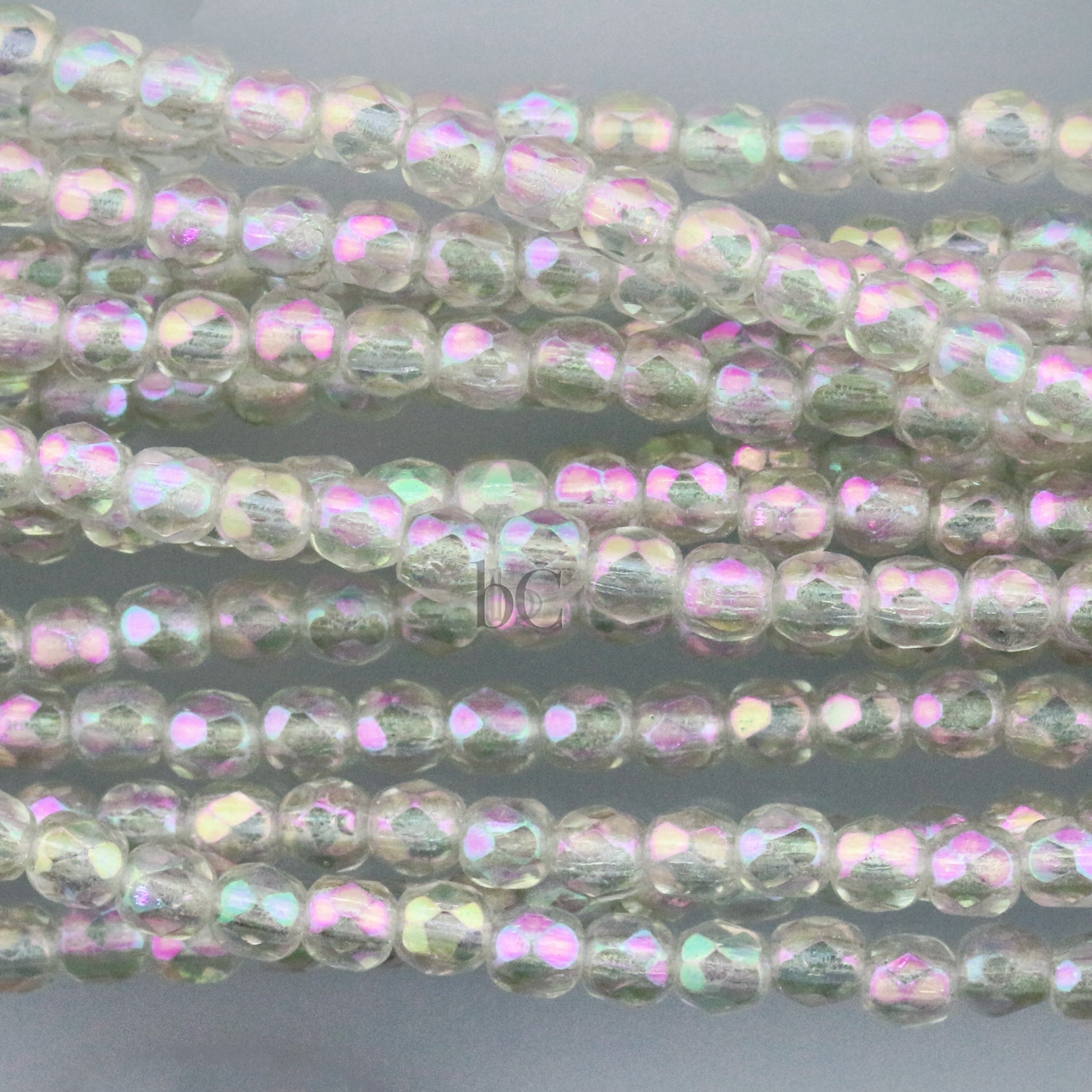 Transparent Light Grey Iris, 3mm Round Fire Polish Beads (50pcs)