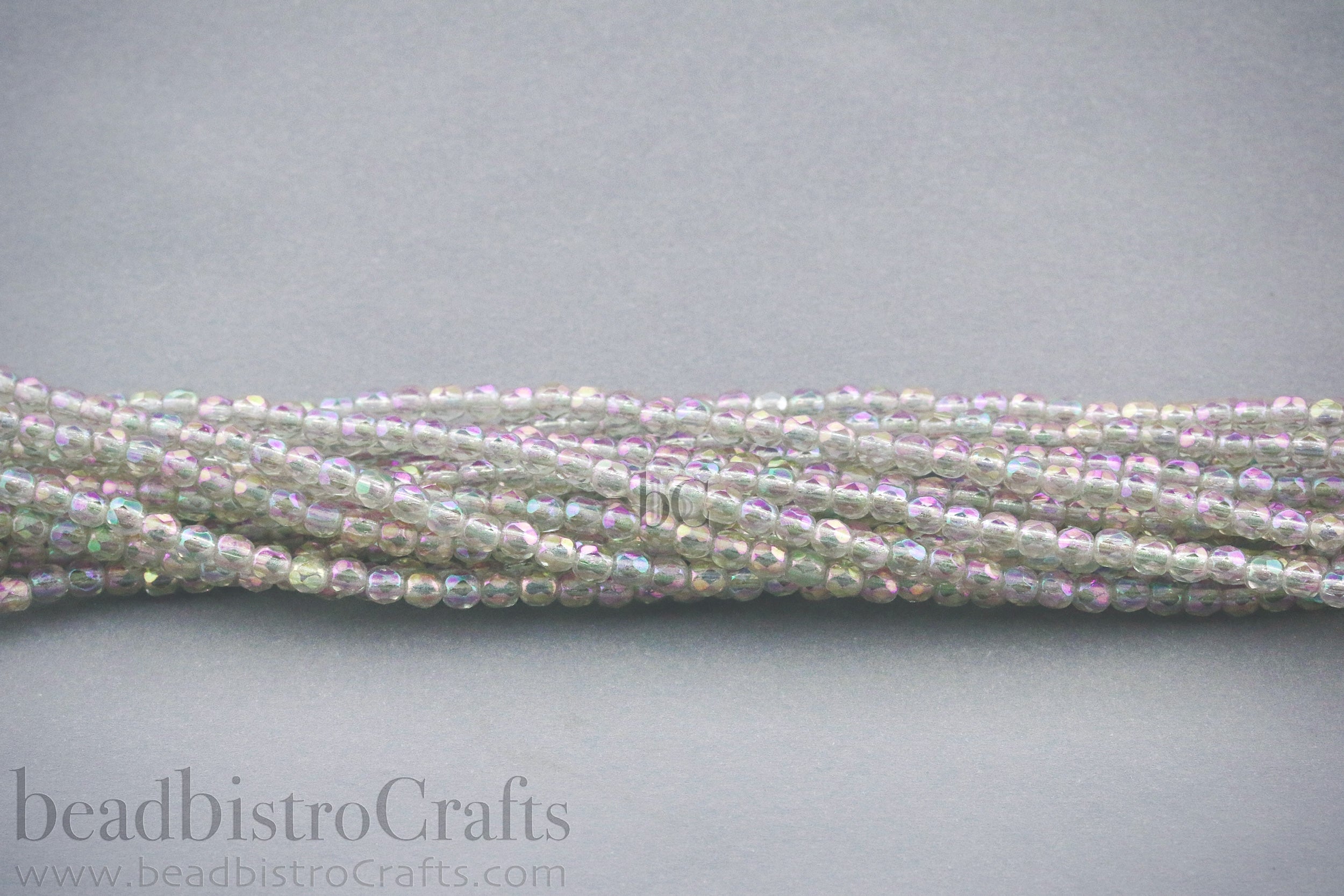 Transparent Light Grey Iris, 3mm Round Fire Polish Beads (50pcs)