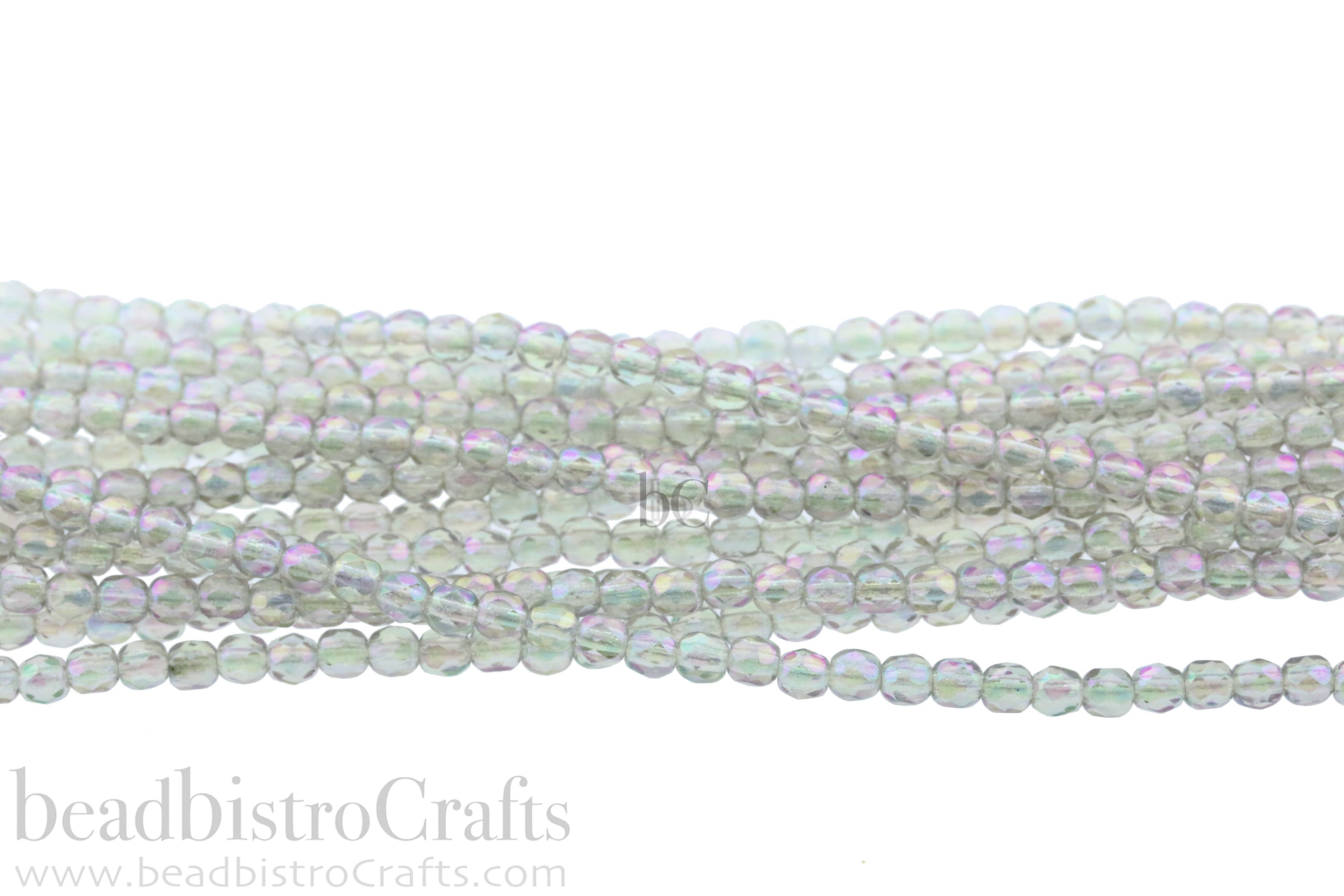 Transparent Light Grey Iris, 3mm Round Fire Polish Beads (50pcs)