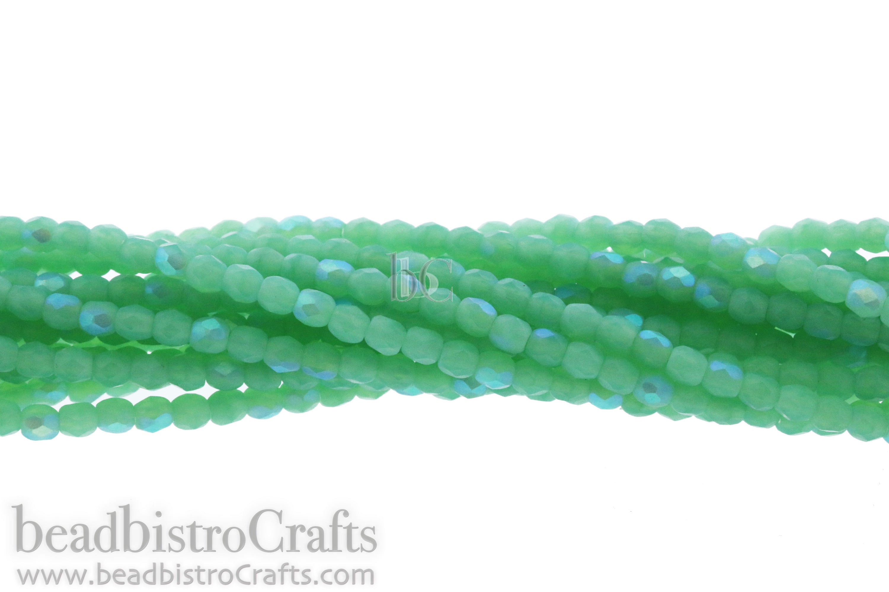 Frosted Green Aqua Opal AB, 3mm Round Fire Polish Beads (50pcs)