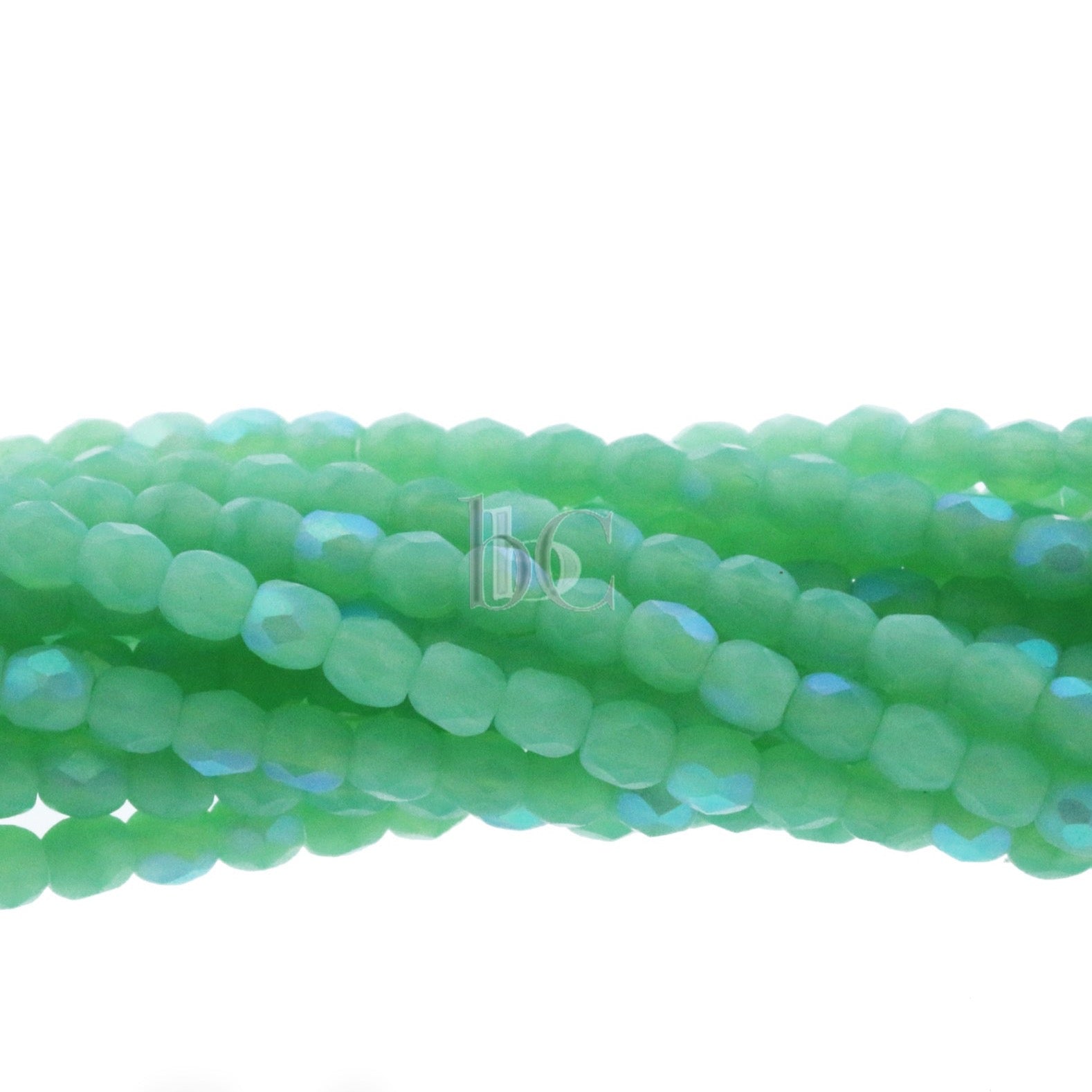 Frosted Green Aqua Opal AB, 3mm Round Fire Polish Beads (50pcs)