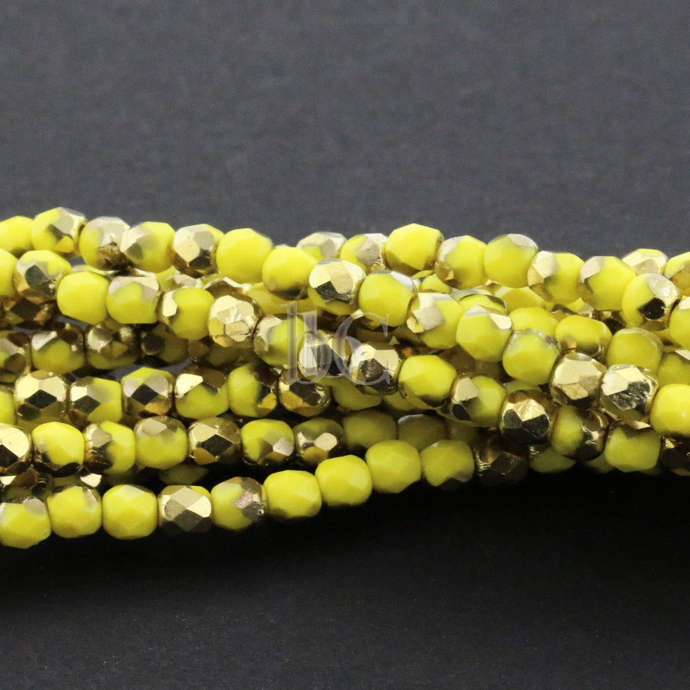 Opaque Lemon Yellow Gold Bronze, 3mm Round Fire Polish Beads (50pcs)