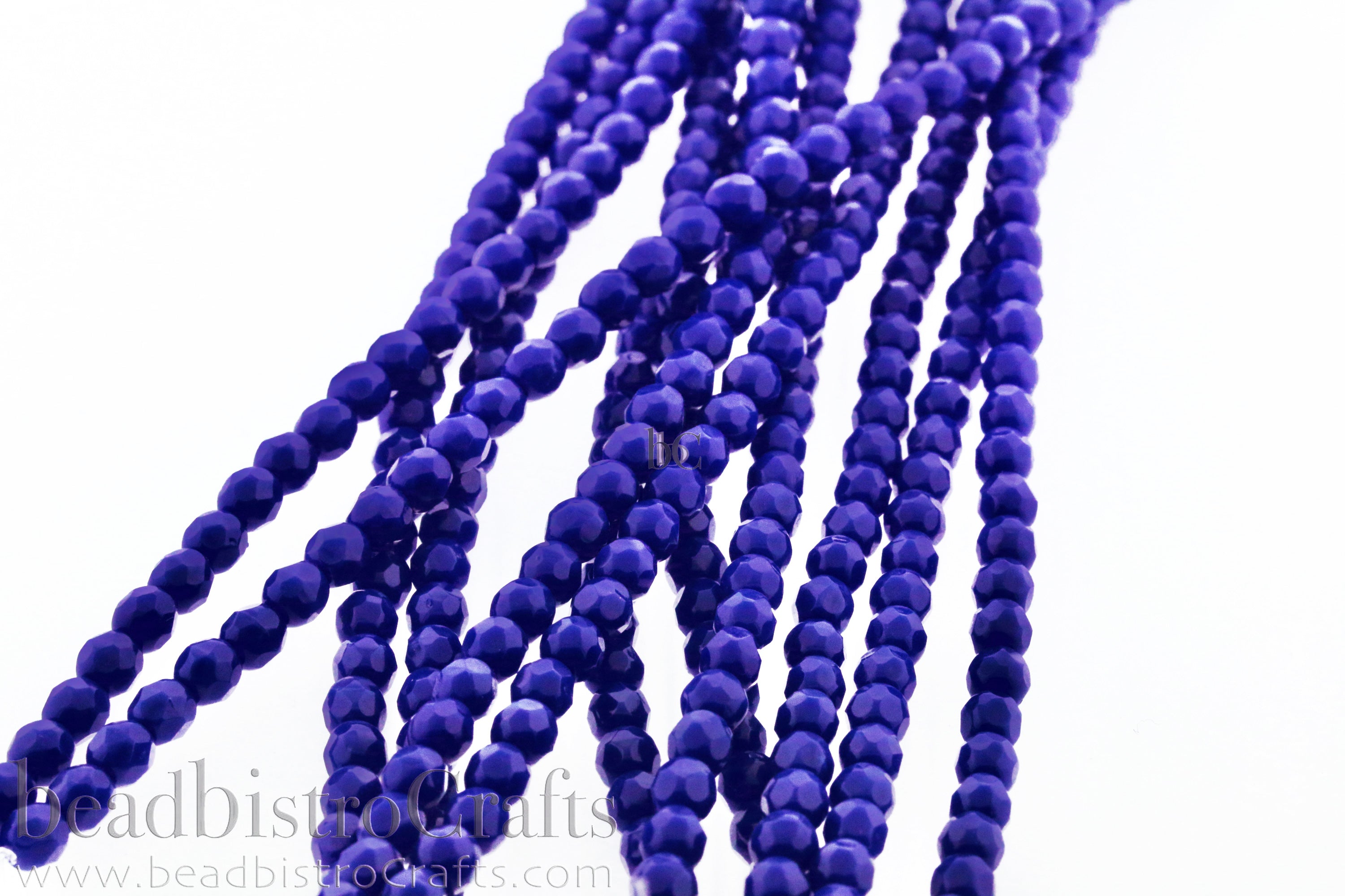 Opaque Deep Cobalt, 3mm Round Fire Polish Beads (50pcs)