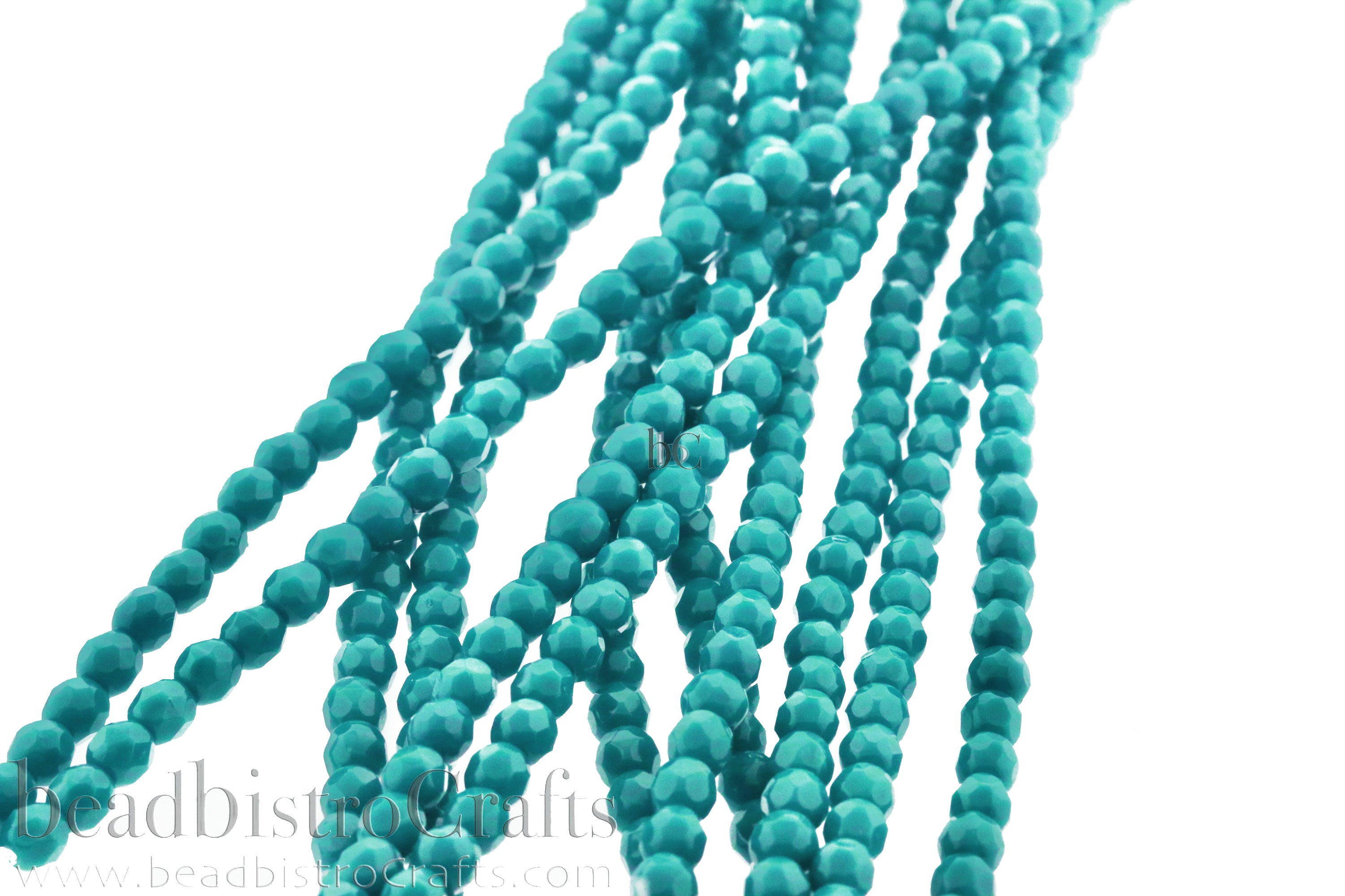 Opaque Turquoise, 3mm Round Fire Polish Beads (50pcs)