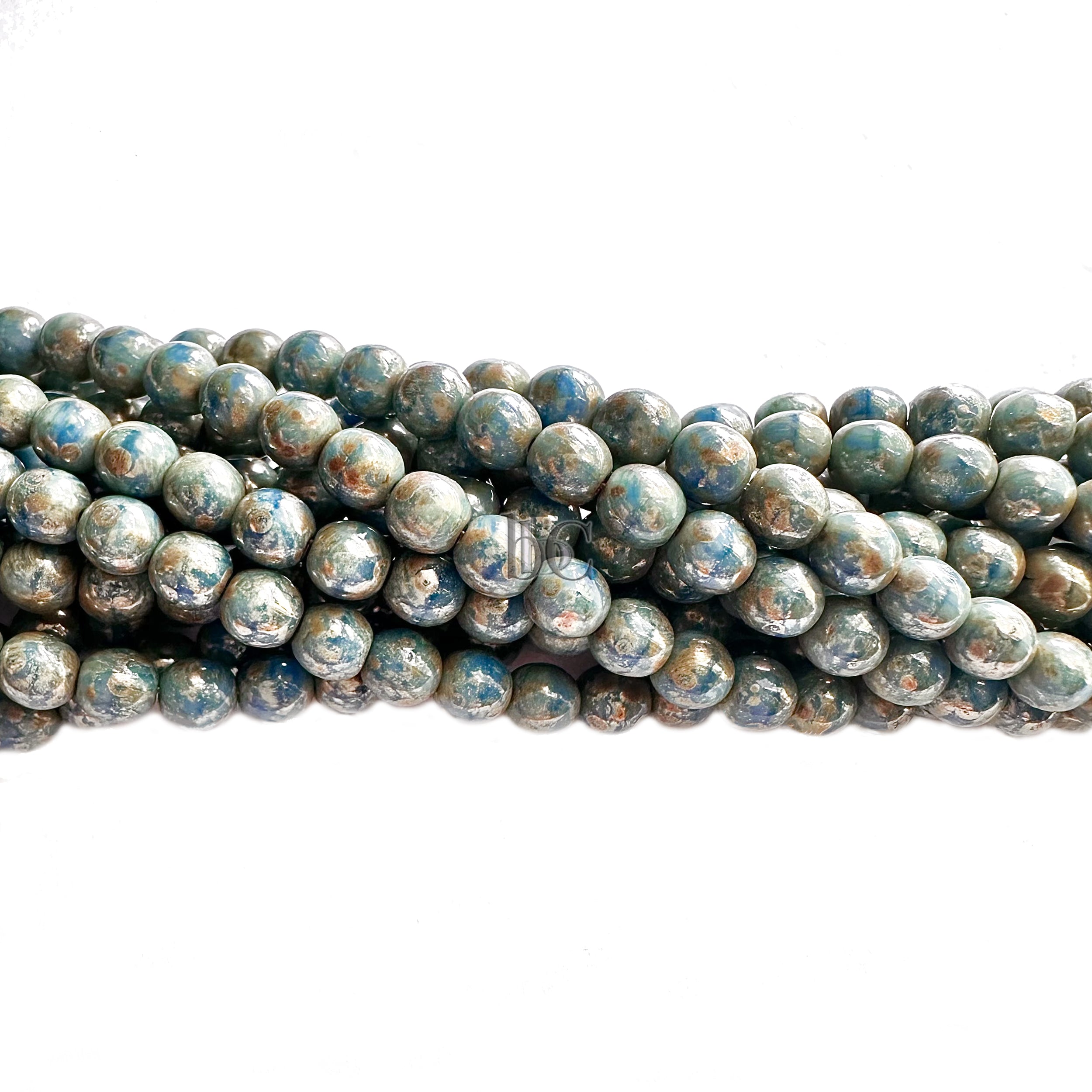 4mm Czech Glass Round Druk Bead Opaque Blue Silver Picasso (50pcs)