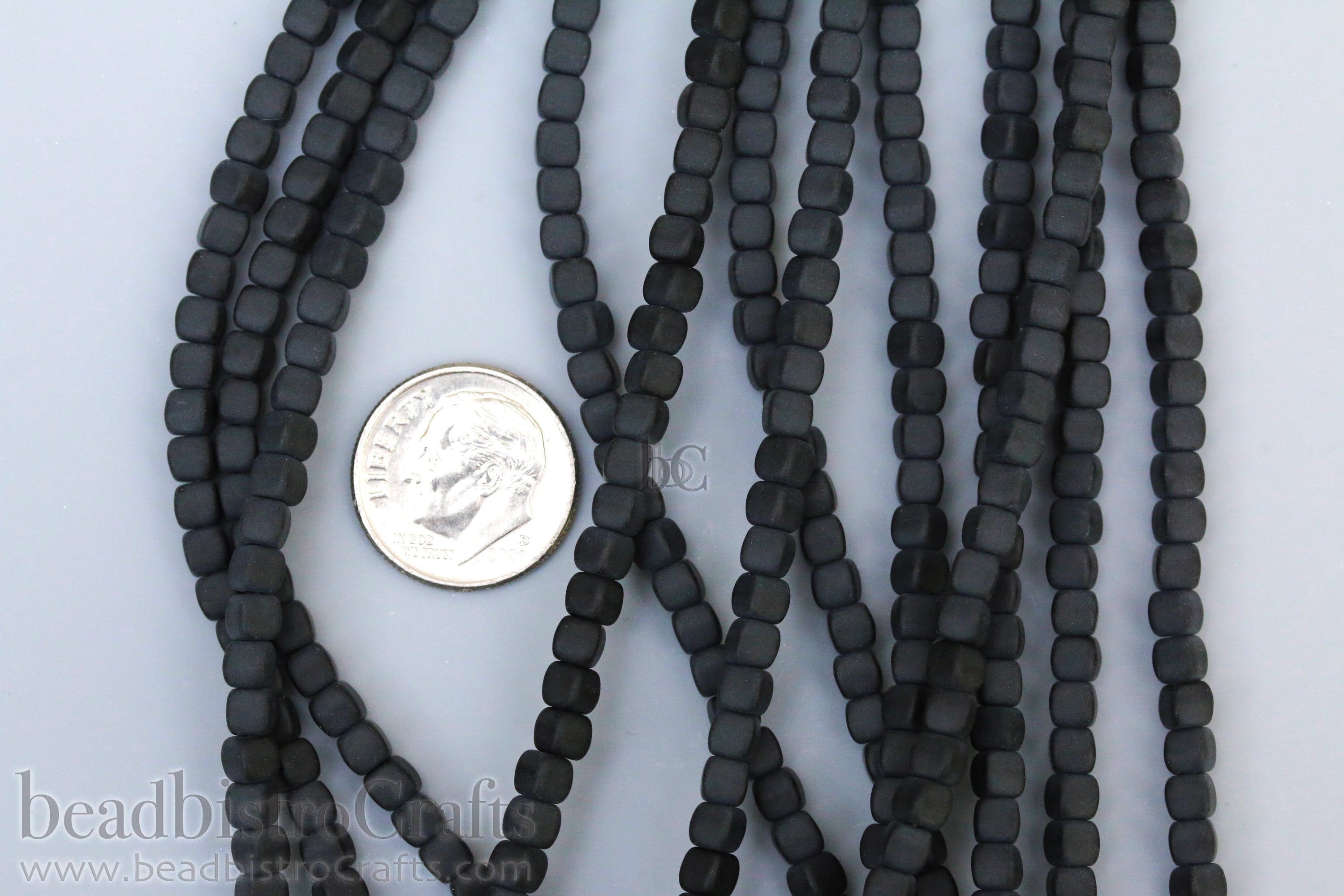 Czech Glass MINI Cube 4x4mm Pressed Glass Bead Opaque Jet MATTE (50pc)