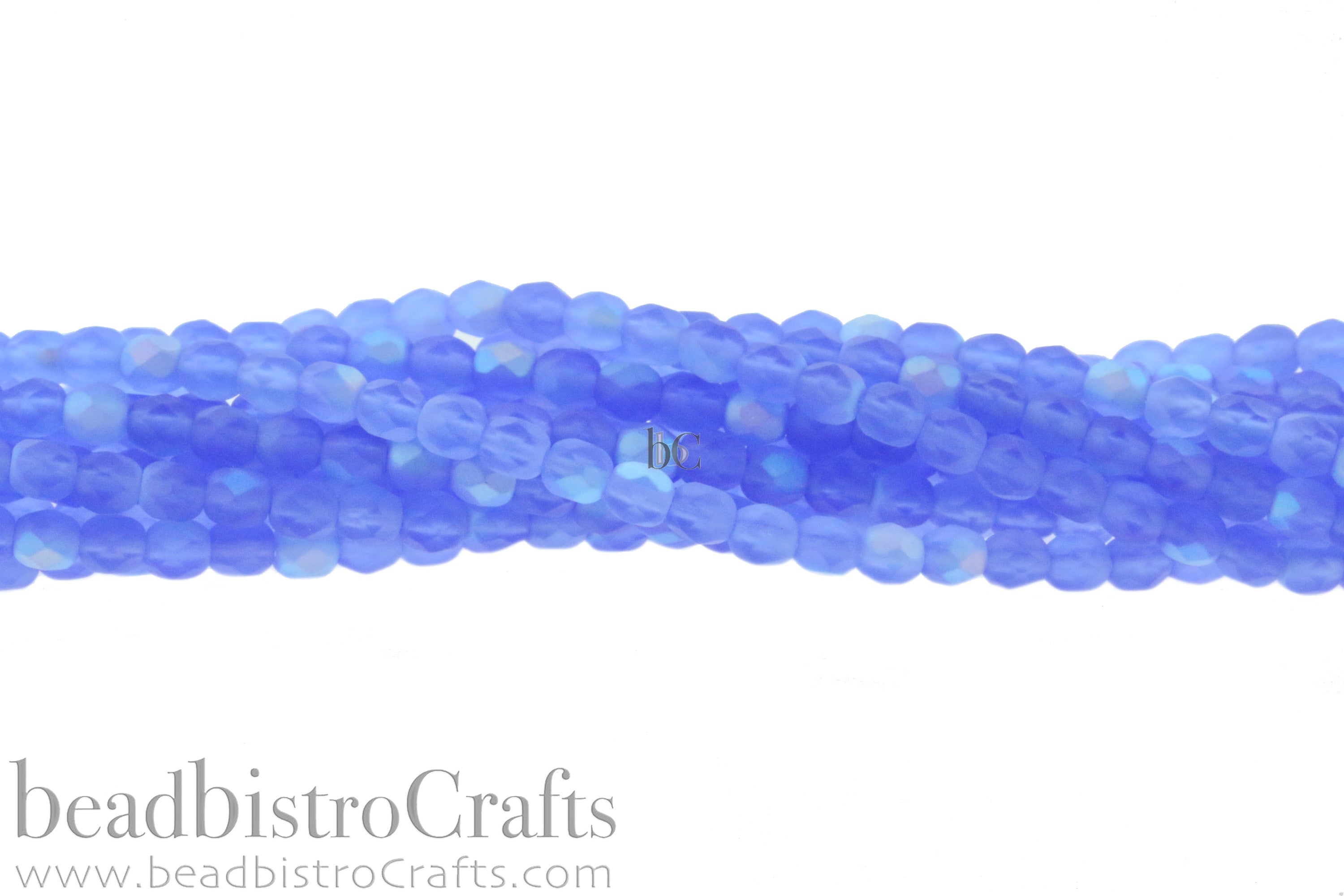 4mm Fire Polish Bead Frosted Medium Sapphire AB Round Facetted Czech Glass Beads