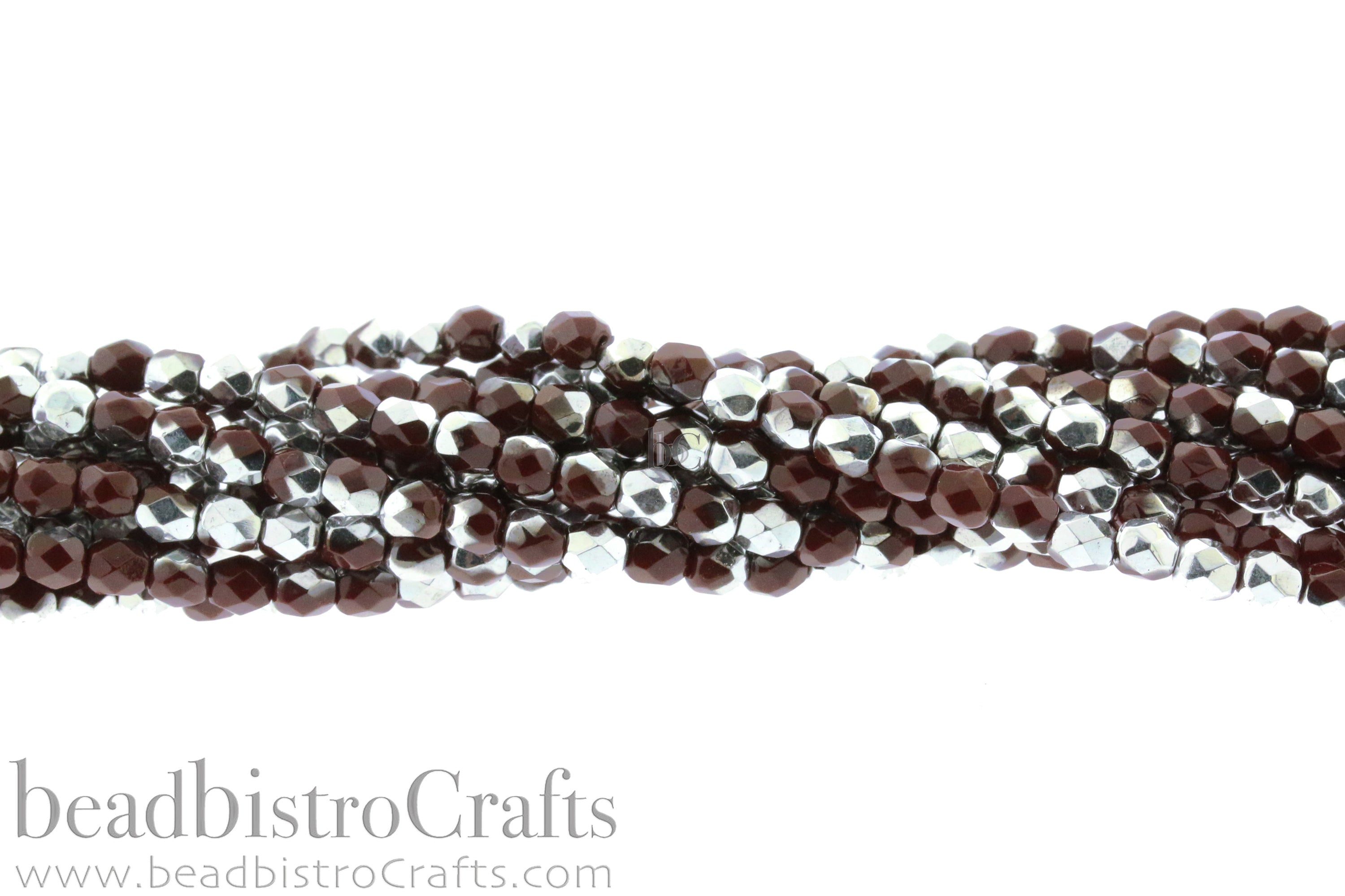 4mm Fire Polish Bead Opaque Merlot Labrador Silver Round Facetted Czech Glass Beads