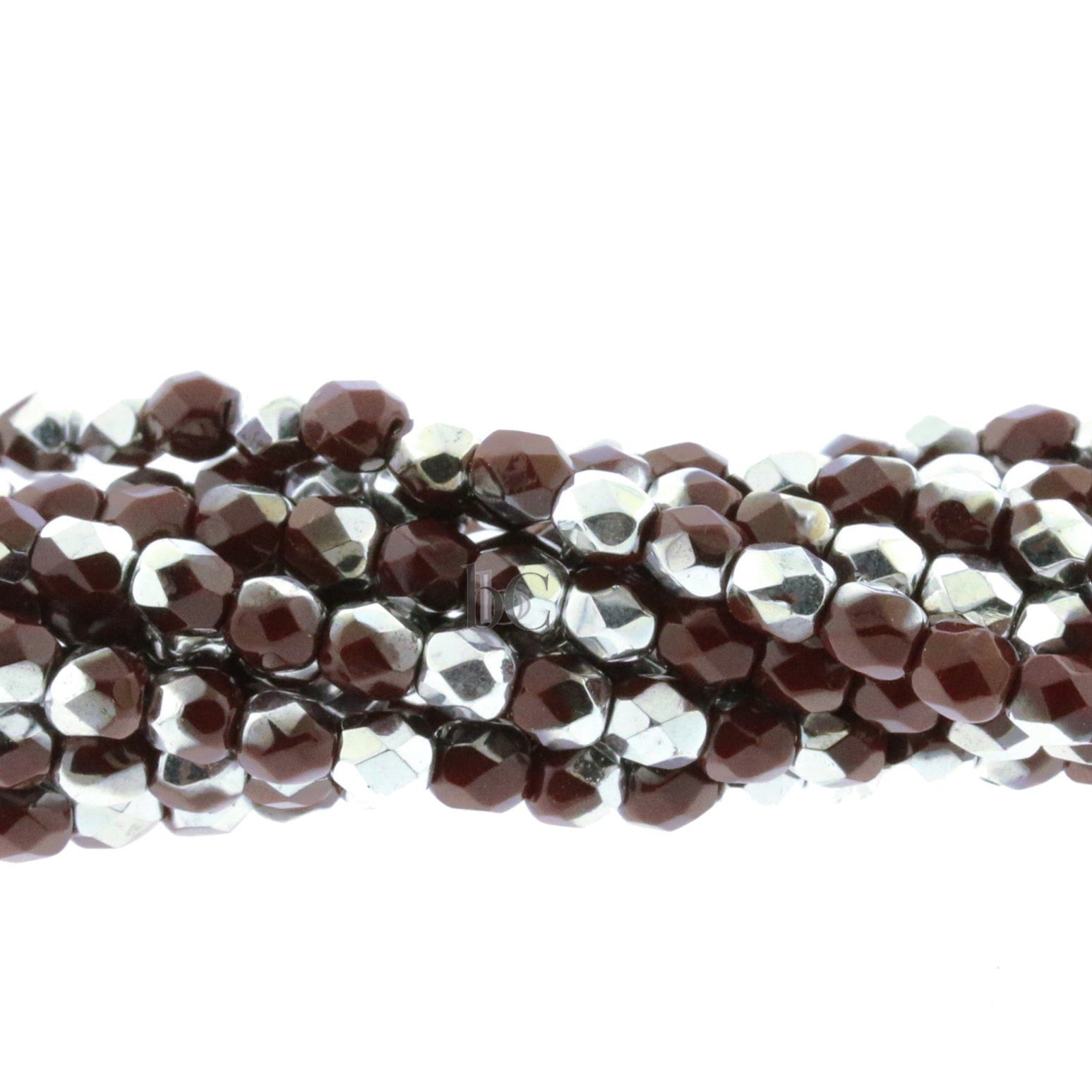 4mm Fire Polish Bead Opaque Merlot Labrador Silver Round Facetted Czech Glass Beads