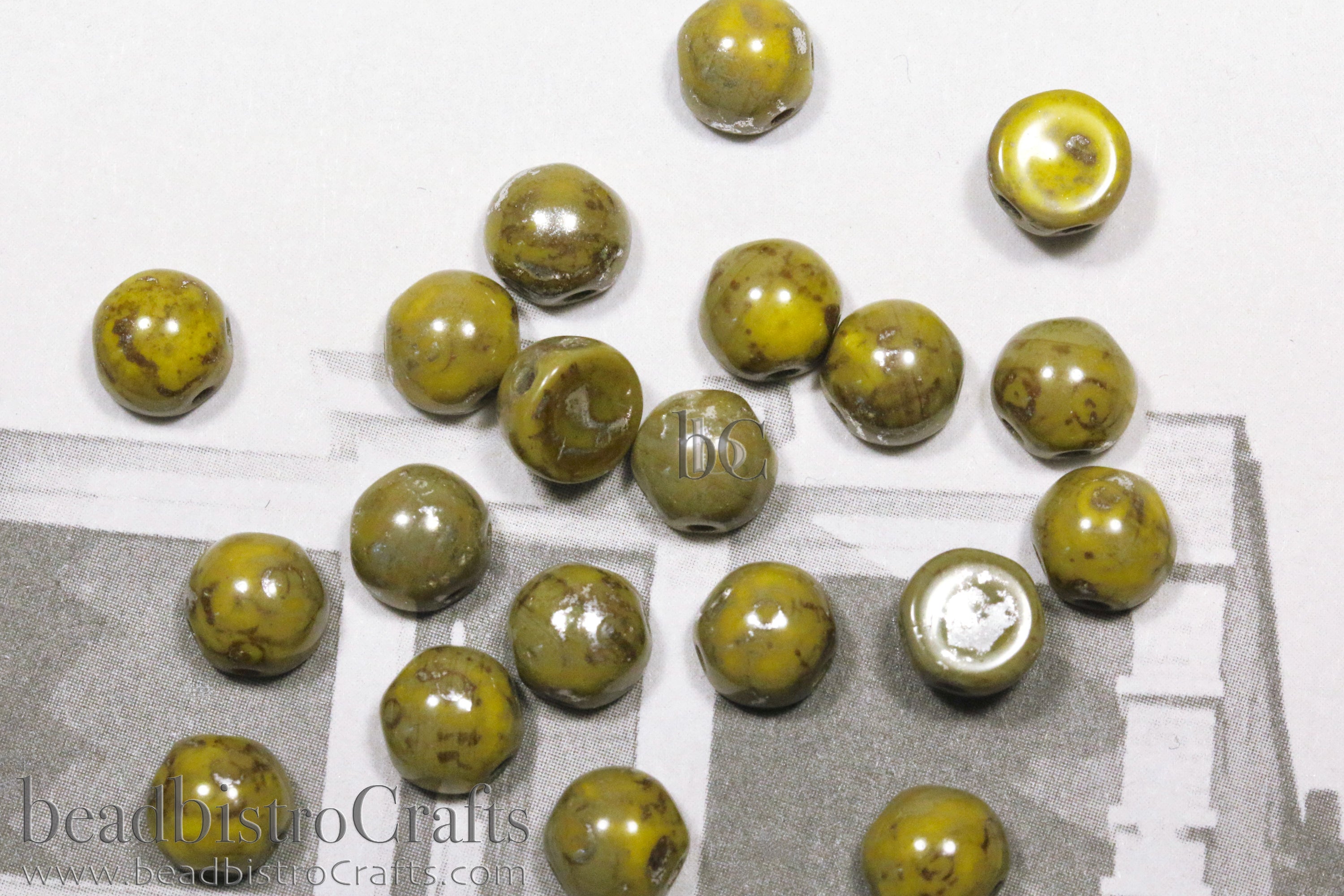 2-hole Cabochon Bead 6mm Opaque Yellow NEW Picasso Czech Glass Beads 20pcs