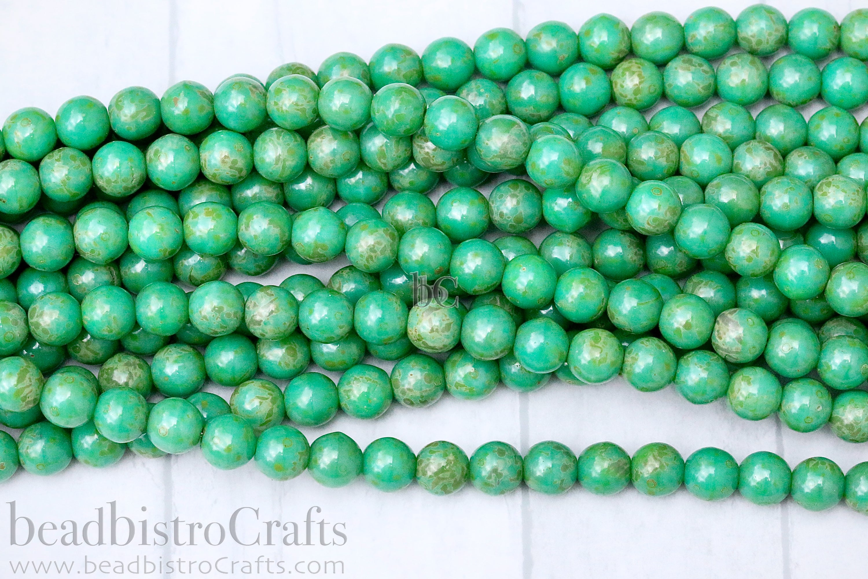 6mm Czech Glass Round Druk Bead Opaque Green Turquoise Travertine (25pcs)
