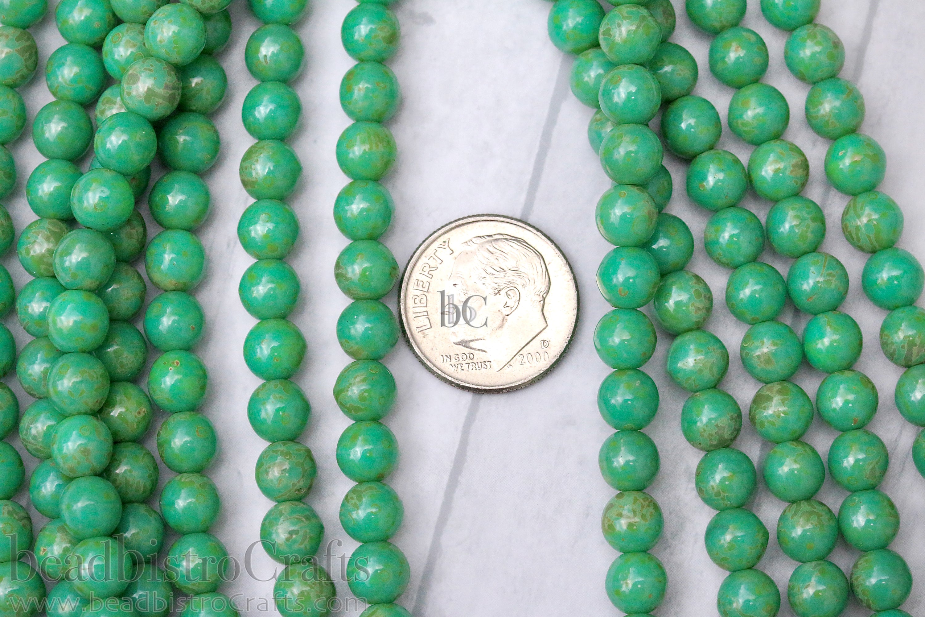 6mm Czech Glass Round Druk Bead Opaque Green Turquoise Travertine (25pcs)