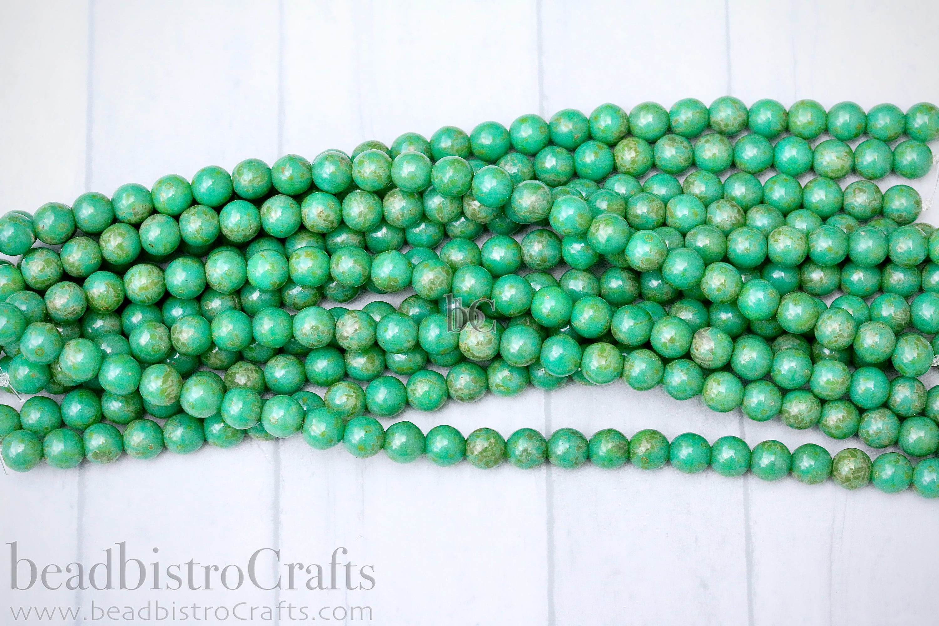 6mm Czech Glass Round Druk Bead Opaque Green Turquoise Travertine (25pcs)