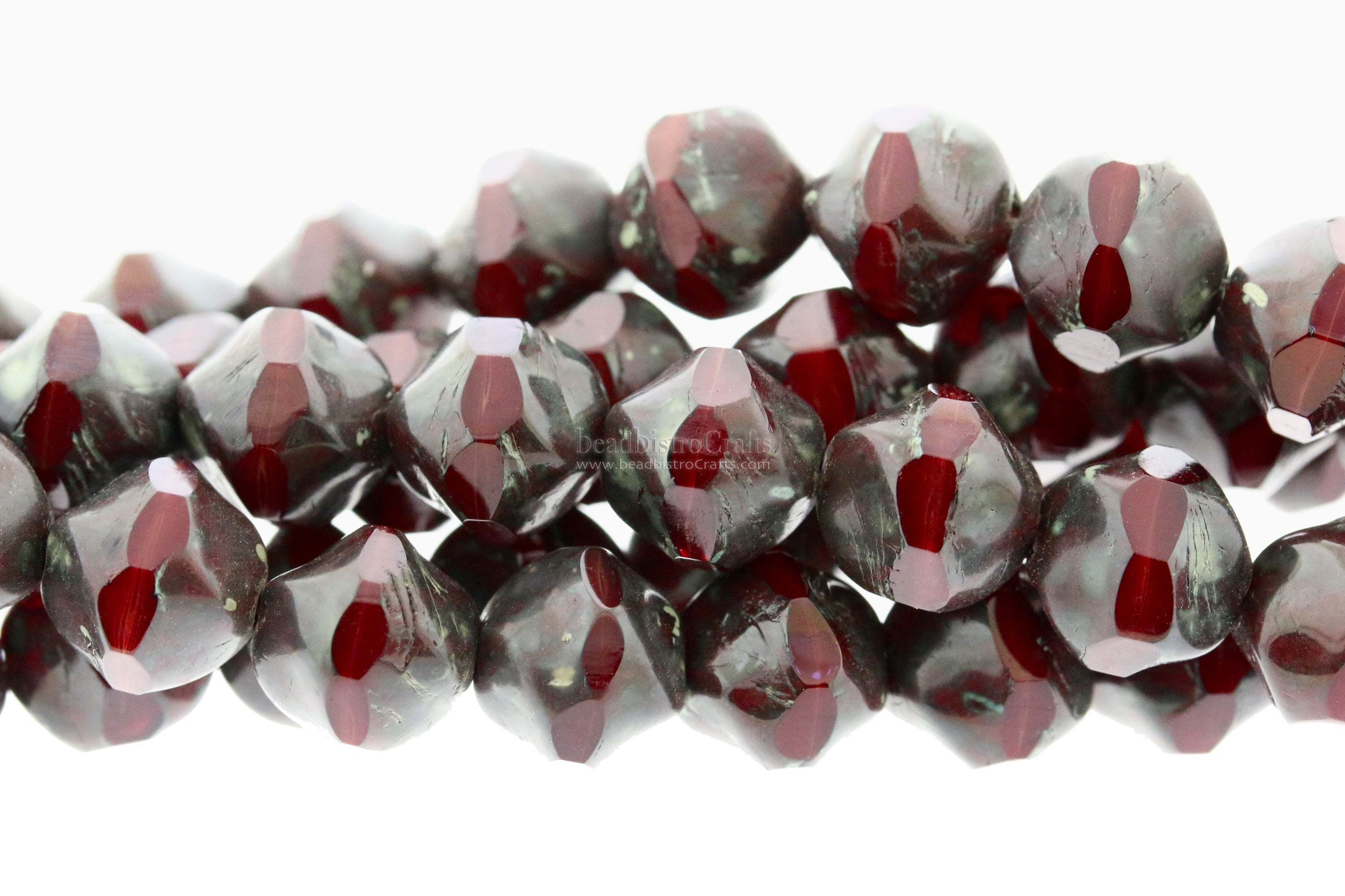 Central Cut Bead 9x10mm Deep Merlot Red Opal with Brown Travertine Facetted Czech Glass Beads