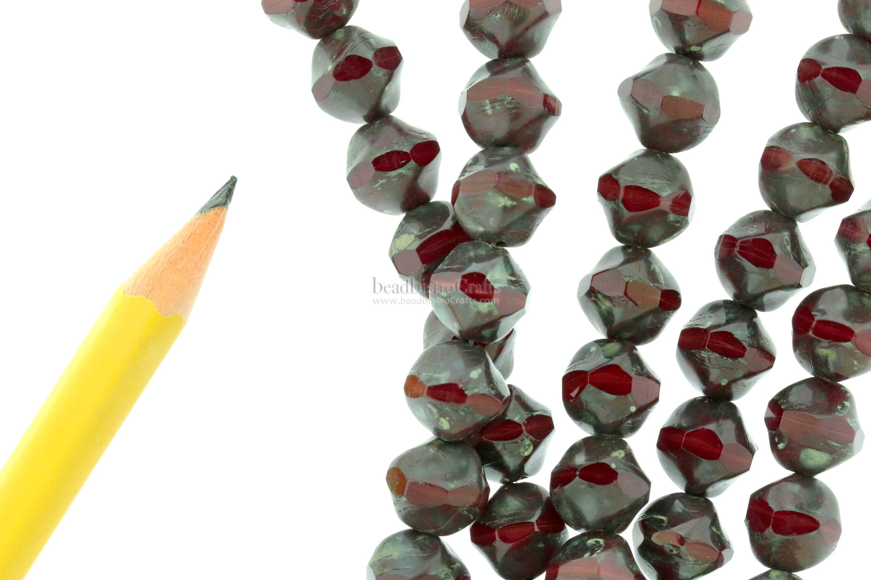 Central Cut Bead 9x10mm Deep Merlot Red Opal with Brown Travertine Facetted Czech Glass Beads