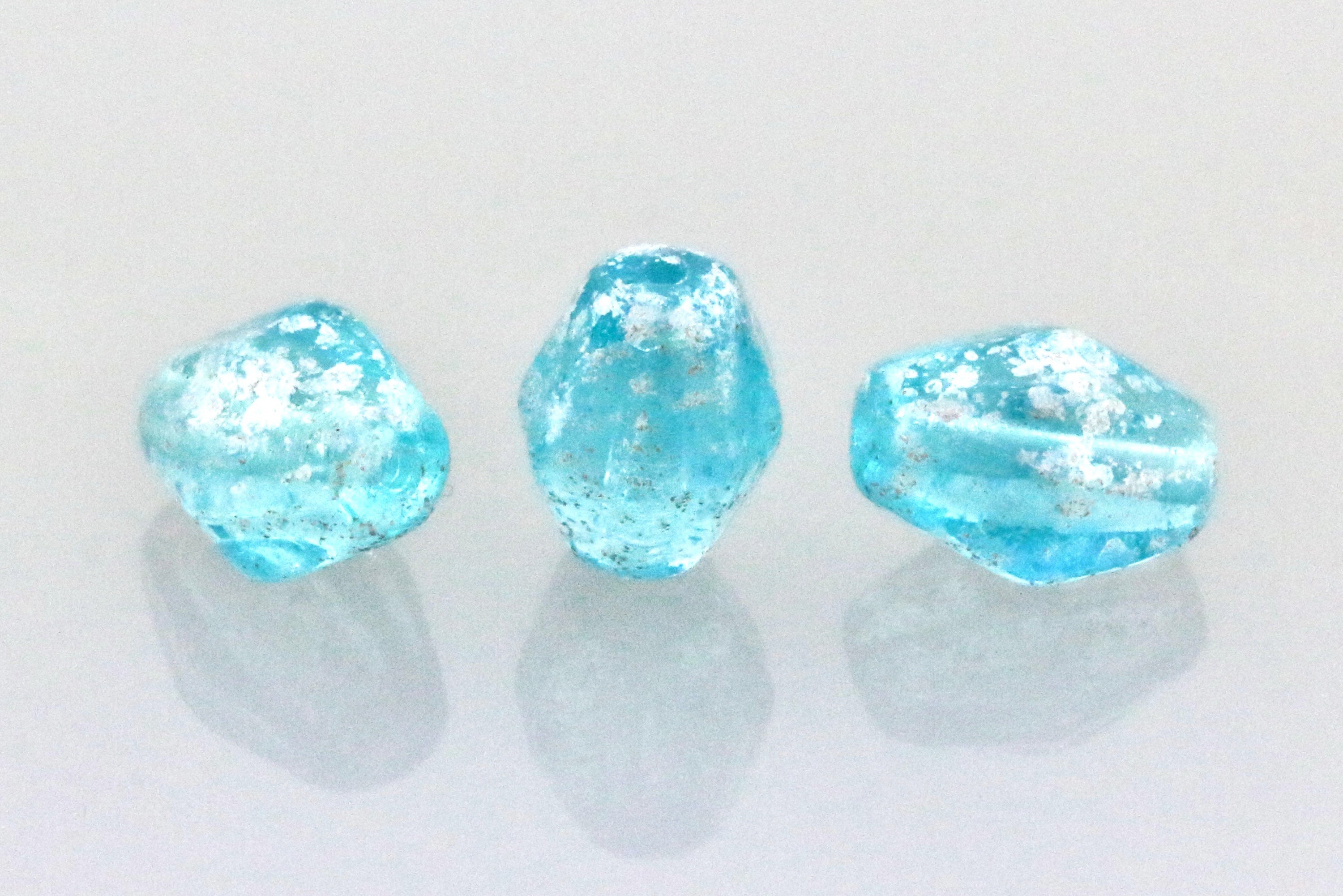 Czech Glass Beads Elongated Bicone 10x8.5mm Aqua Silver Splash (6pcs)