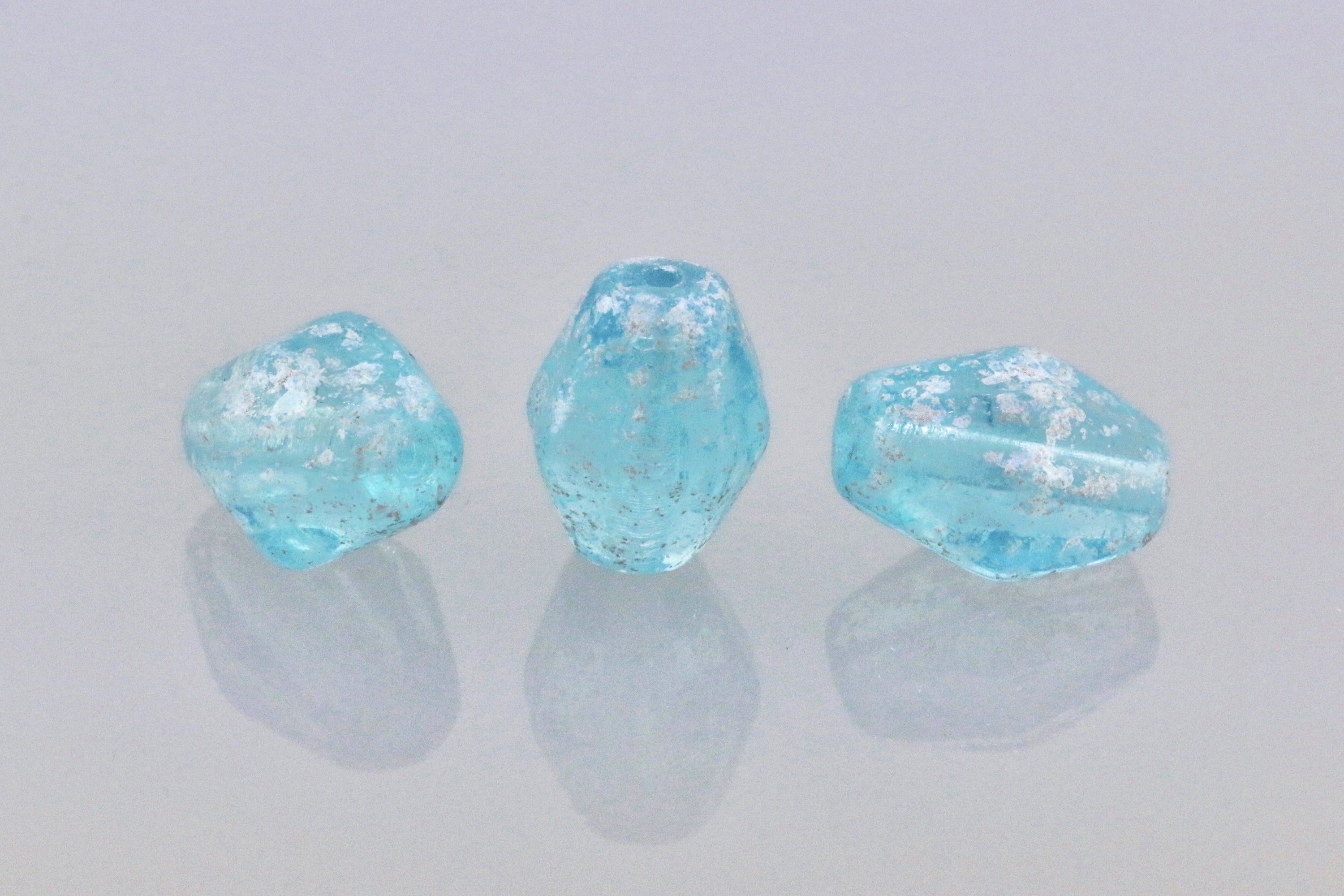 Czech Glass Beads Elongated Bicone 10x8.5mm Aqua Silver Splash (6pcs)