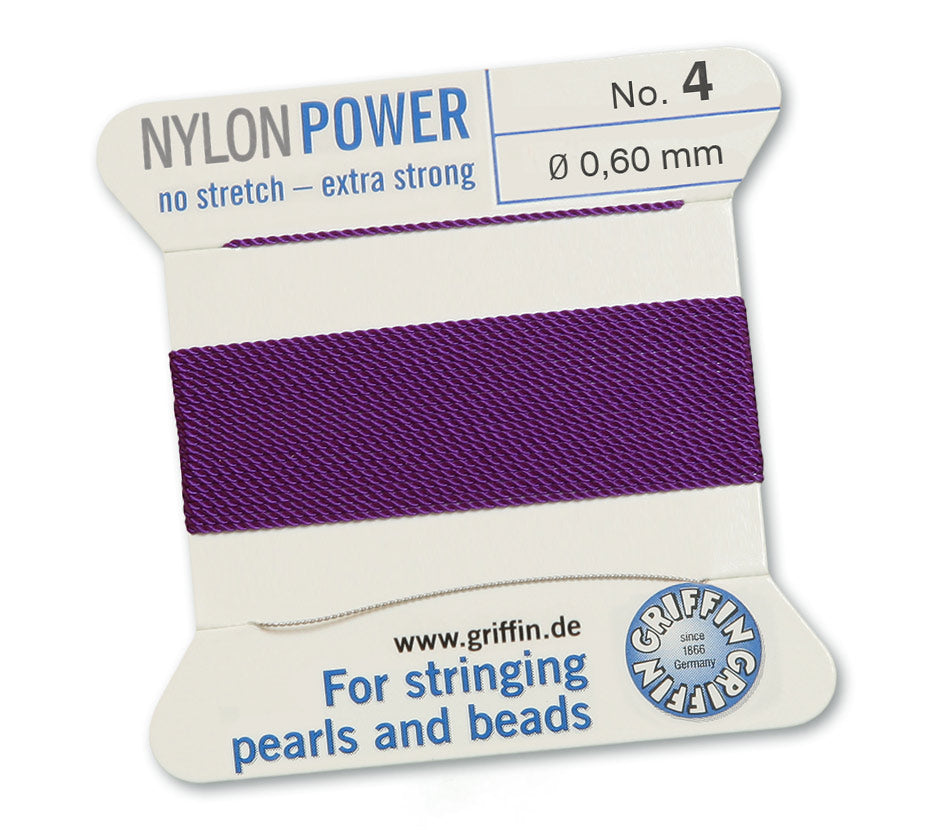 Griffin Nylon Power CORD No. 2 / No. 4 / No. 6 - Perlseide Bead Cord with attached Stainless Steel twisted wire needle