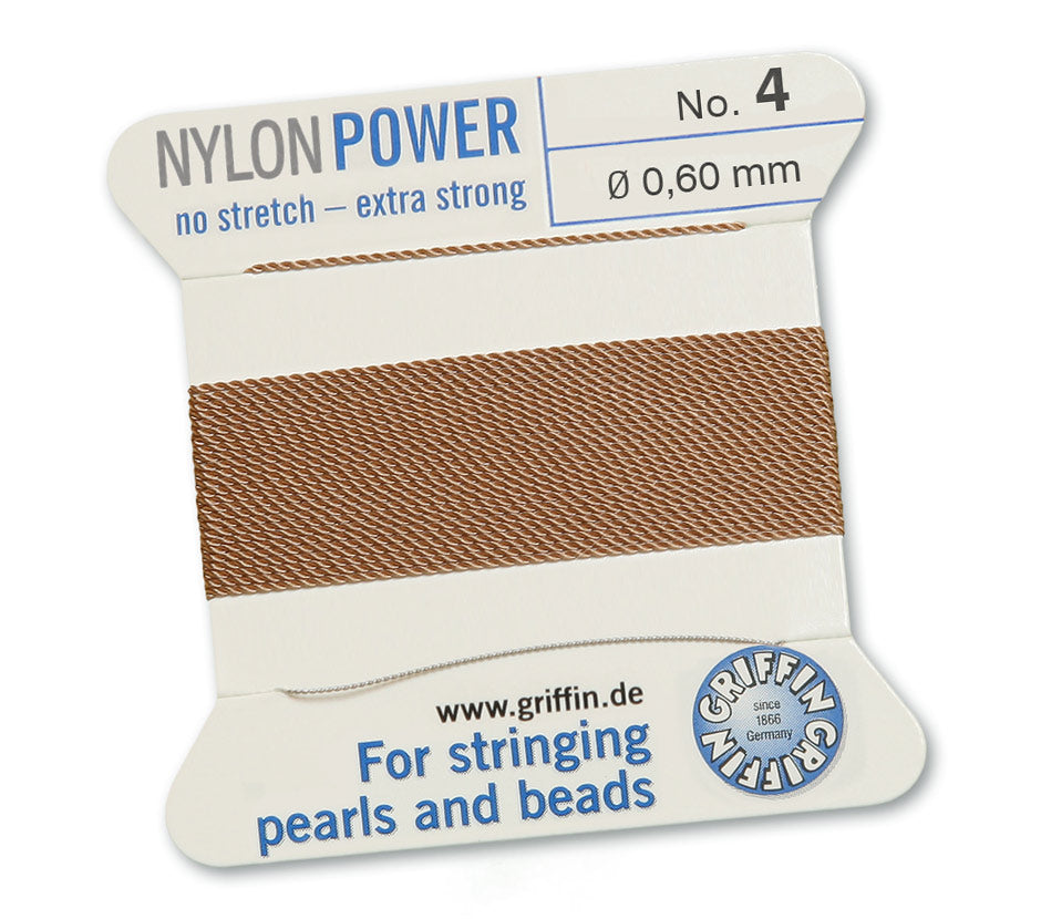 Griffin Nylon Power CORD No. 2 / No. 4 / No. 6 - Perlseide Bead Cord with attached Stainless Steel twisted wire needle