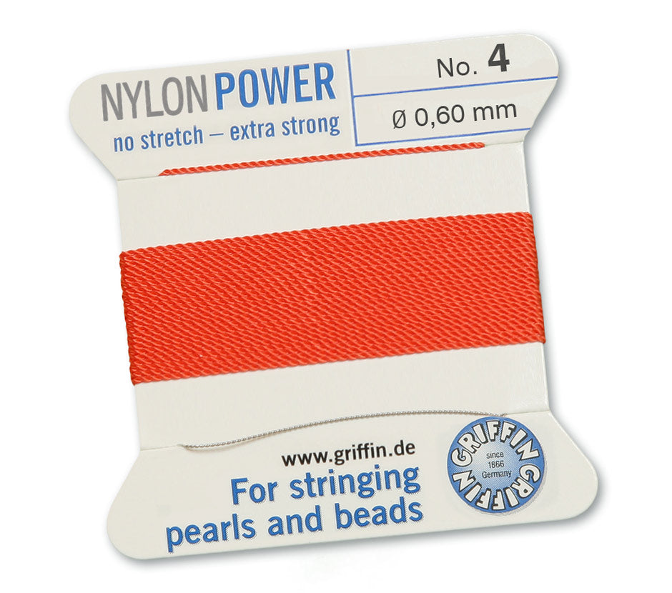 Griffin Nylon Power CORD No. 2 / No. 4 / No. 6 - Perlseide Bead Cord with attached Stainless Steel twisted wire needle