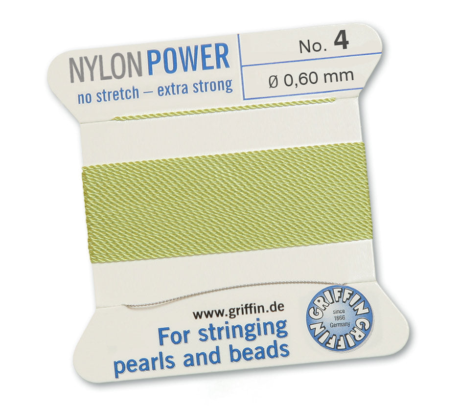 Griffin Nylon Power CORD No. 2 / No. 4 / No. 6 - Perlseide Bead Cord with attached Stainless Steel twisted wire needle