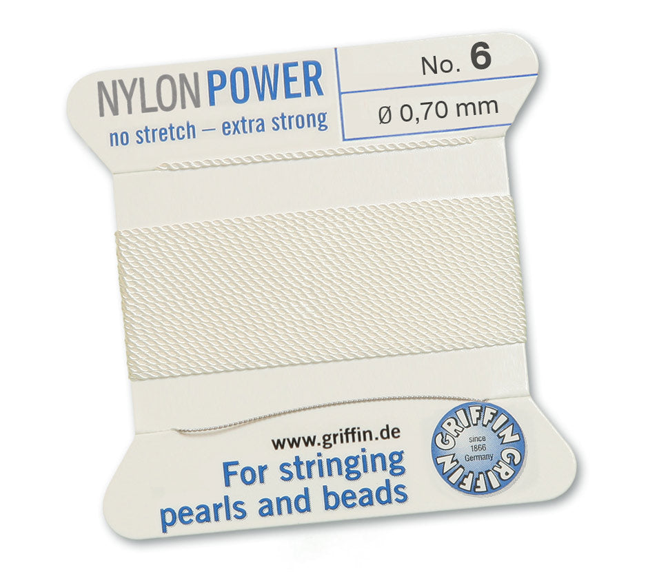 Griffin Nylon Power CORD No. 2 / No. 4 / No. 6 - Perlseide Bead Cord with attached Stainless Steel twisted wire needle