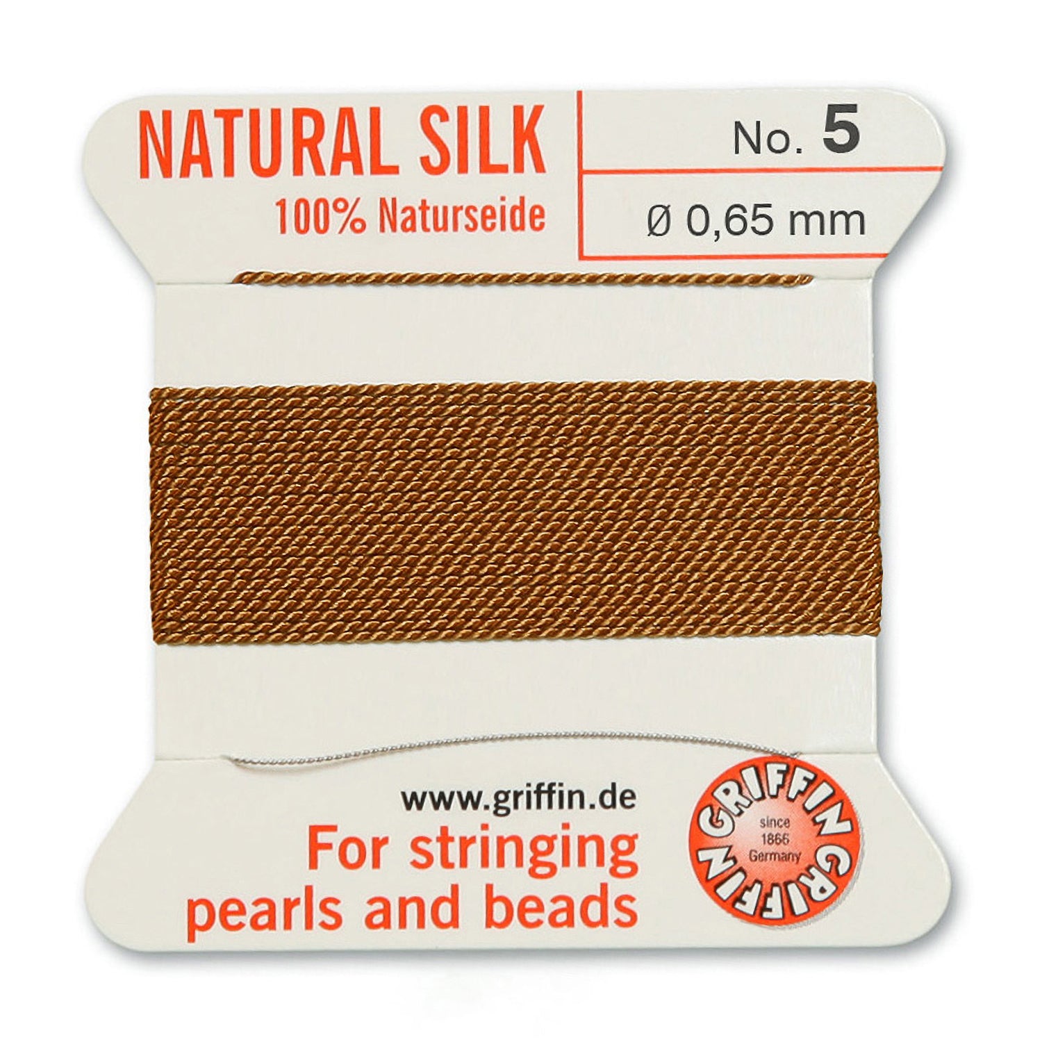 Griffin Silk CORD No. 5 - Naturseide Natural Silk Bead Cord with attached Stainless Steel twisted wire needle