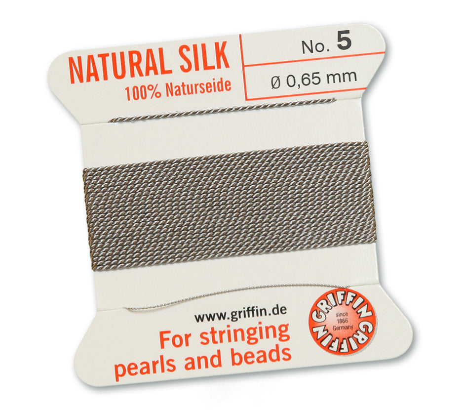 Griffin Silk CORD No. 5 - Naturseide Natural Silk Bead Cord with attached Stainless Steel twisted wire needle