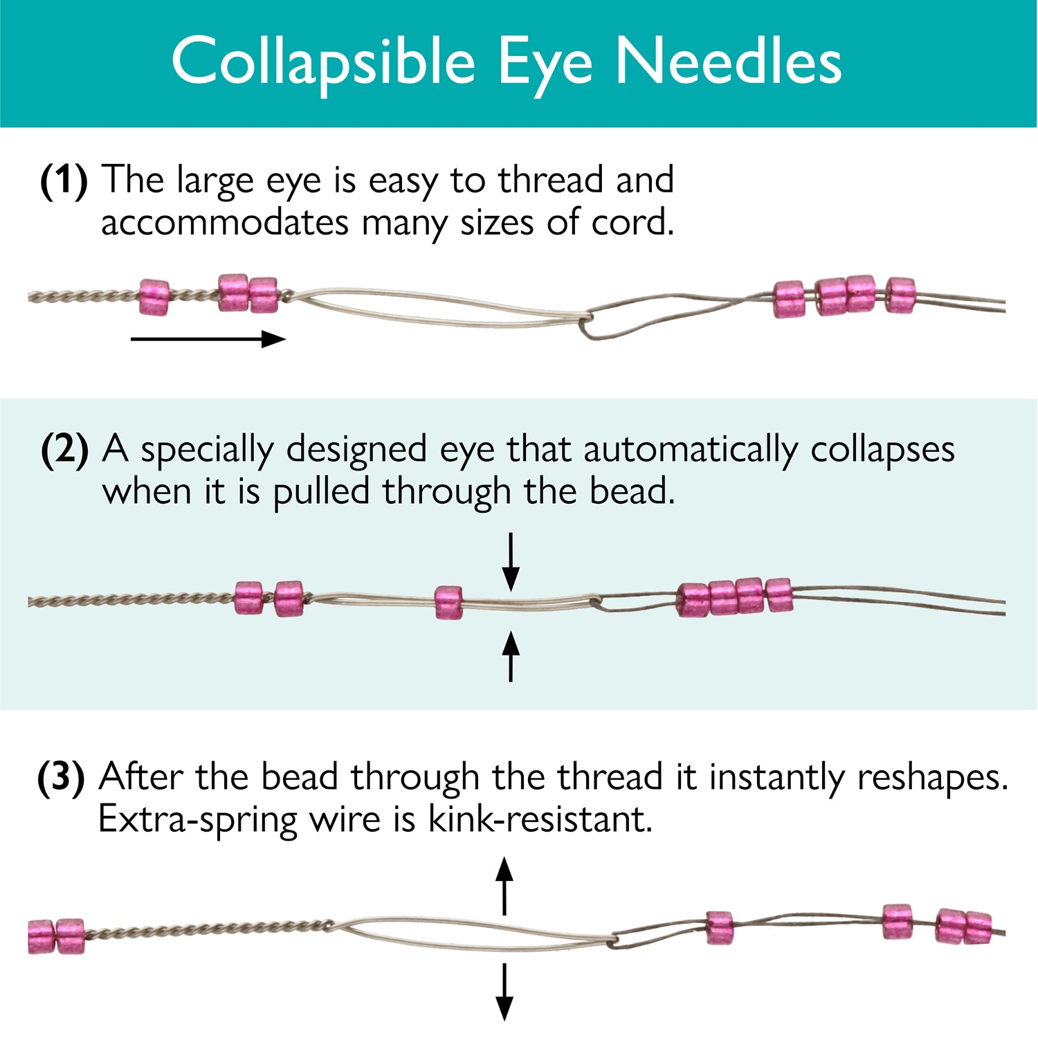 Basic Elements, Fine 2.25in Collapsible Eye Beading Needles - 4 Needles